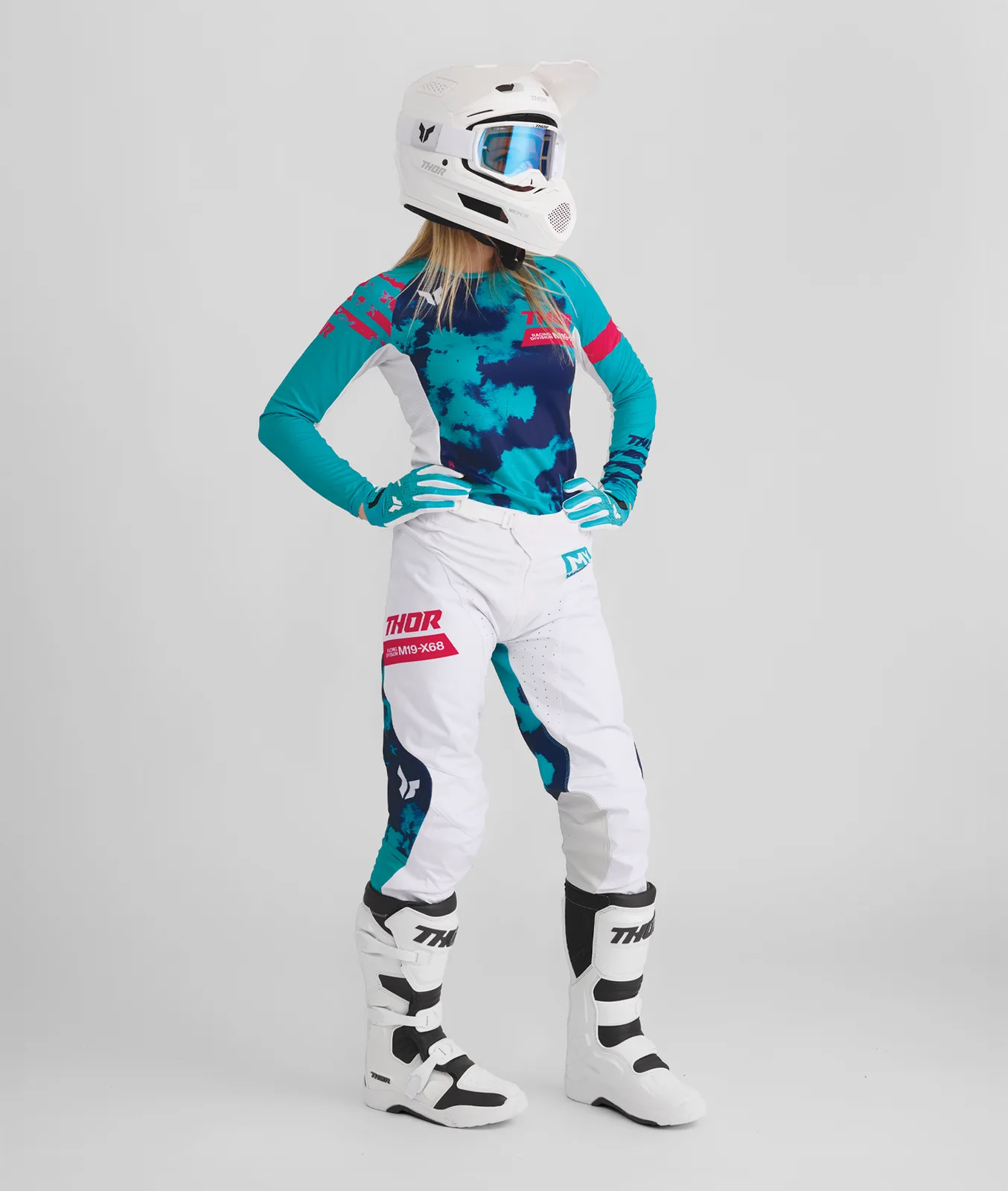Дамски мотокрос панталон Thor Launchmode Bleach White Aqua