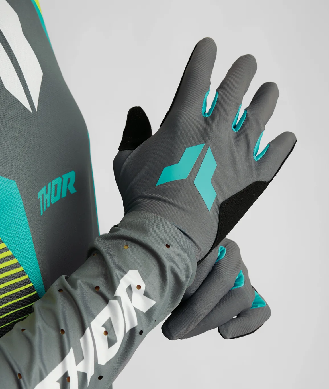 Дамски мотокрос ръкавици Thor Sportmode Iconic Gray Aqua