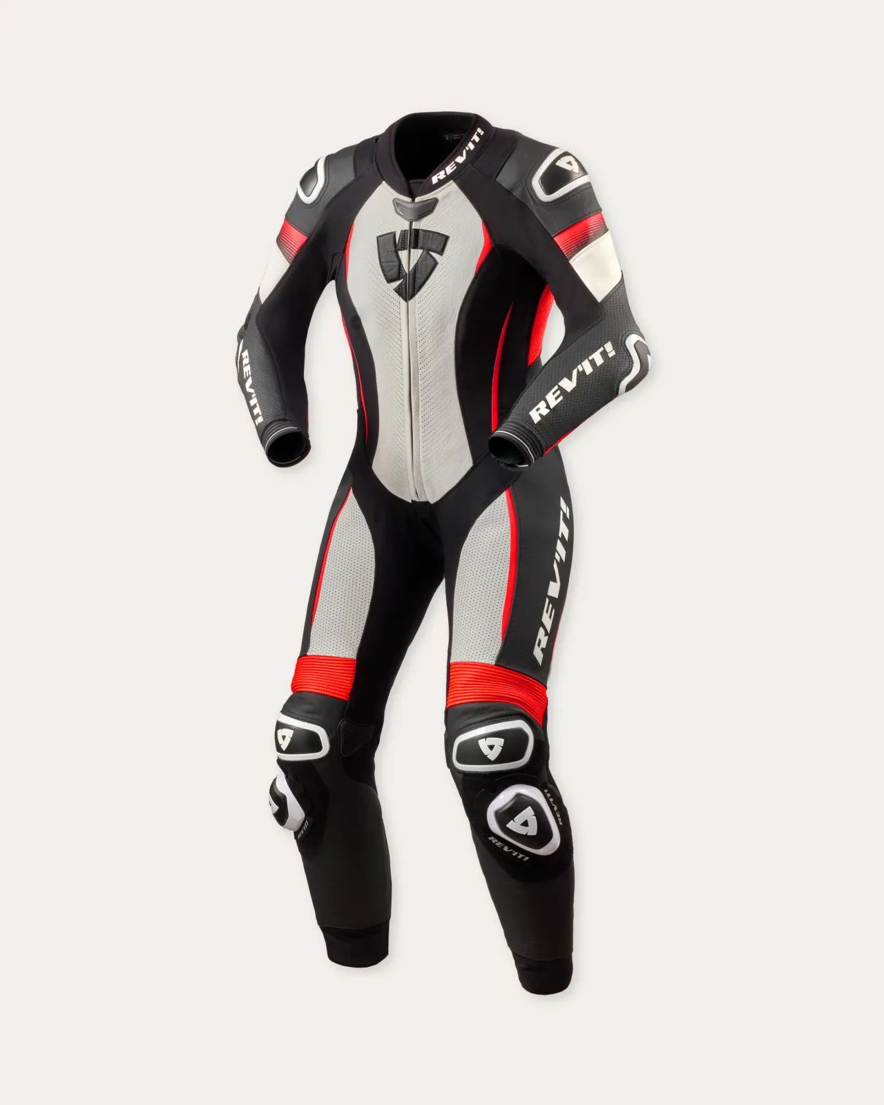 Дамски цял кожен екип Rev'it Xena 4 White Neon Red
