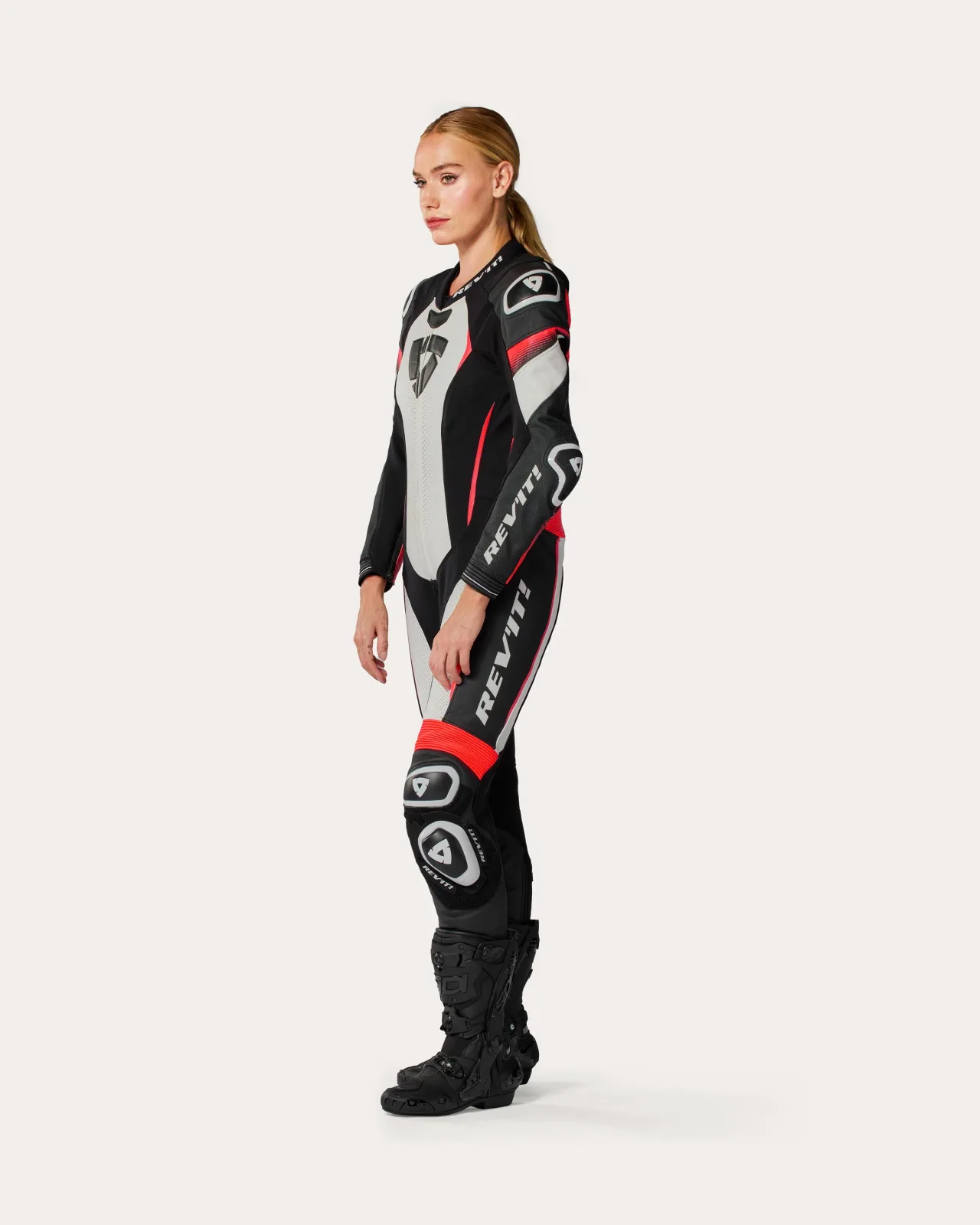 Дамски цял кожен екип Rev'it Xena 4 White Neon Red