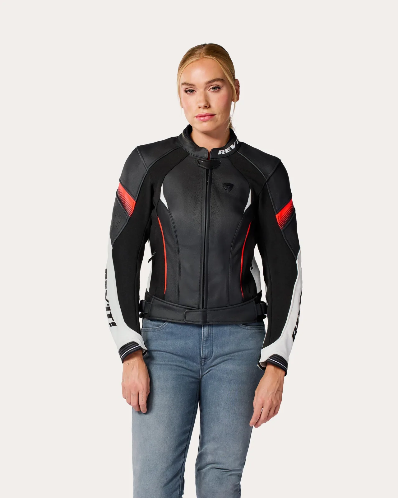 Дамско кожено яке Rev'it Xena 4 White Neon Red
