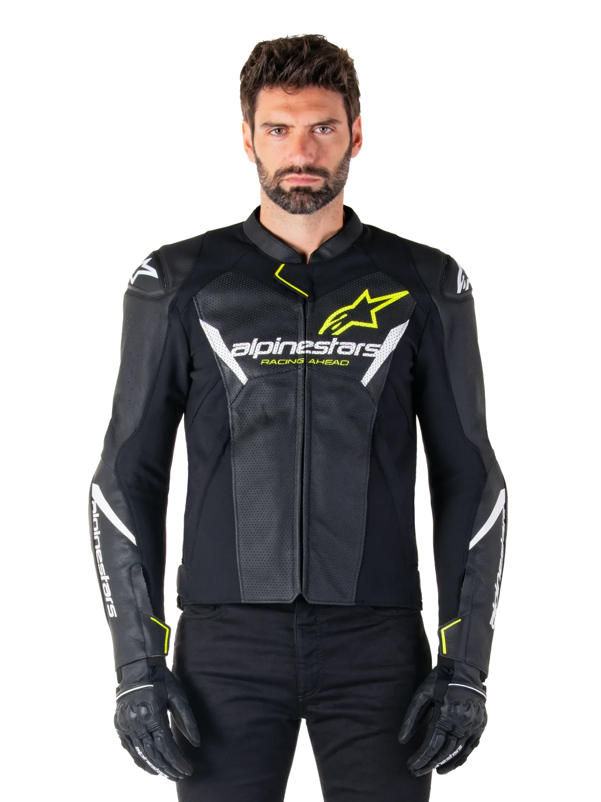 Кожено яке Alpinestars Faster V3 Airflow Black White Yellow Fluo