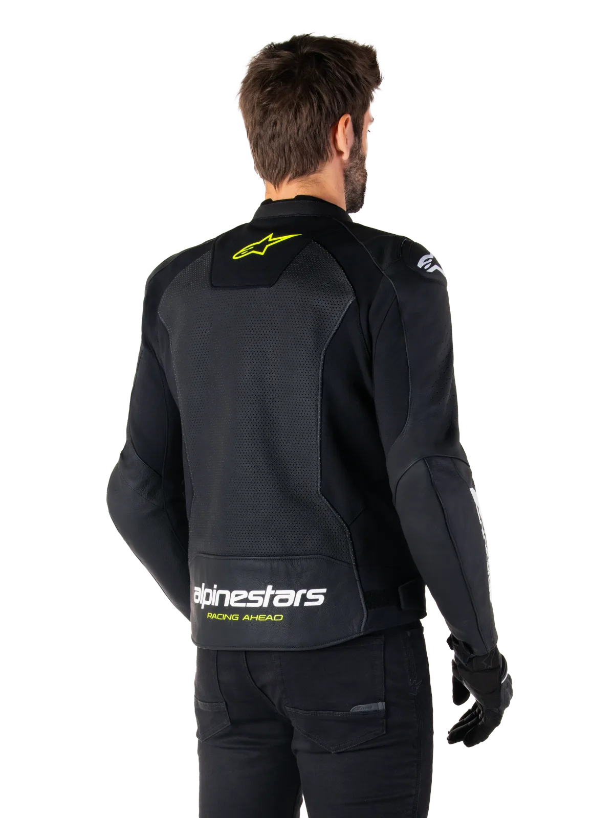 Кожено яке Alpinestars Faster V3 Airflow Black White Yellow Fluo