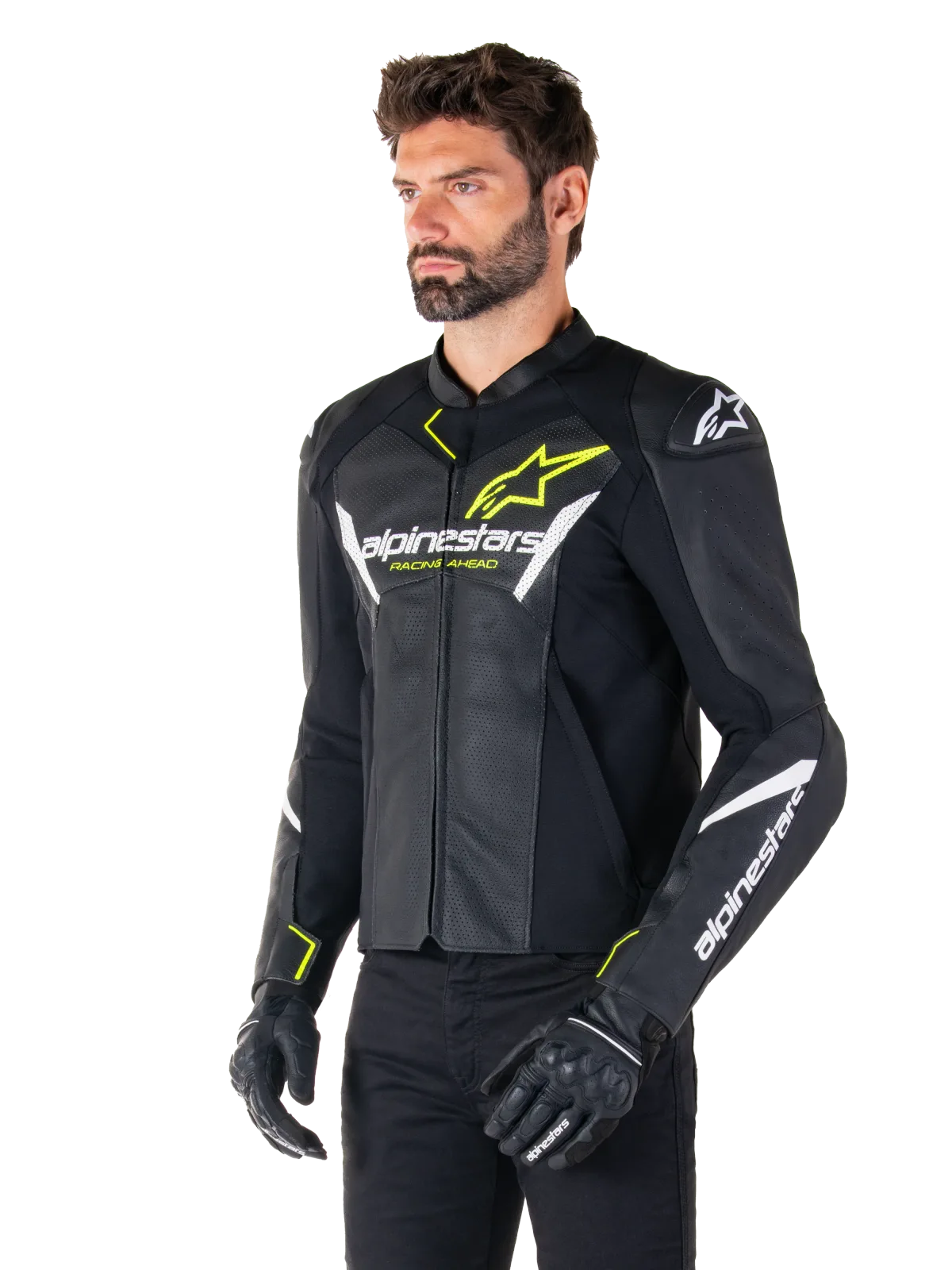 Кожено яке Alpinestars Faster V3 Airflow Black White Yellow Fluo