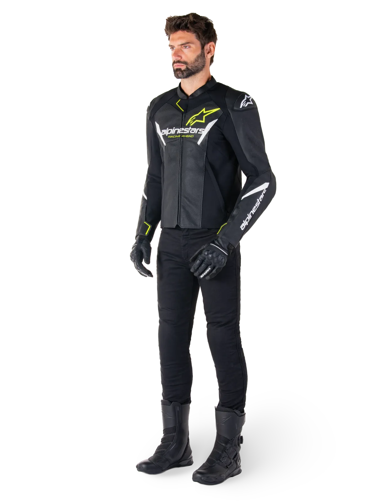 Кожено яке Alpinestars Faster V3 Airflow Black White Yellow Fluo