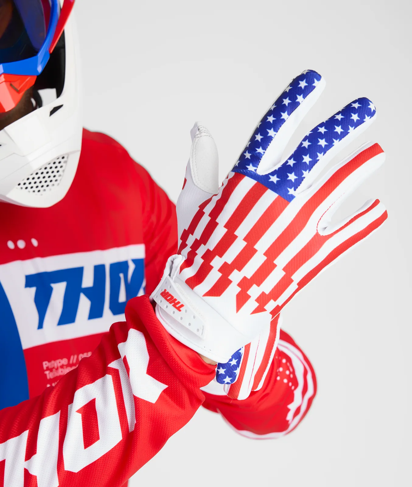 Мотокрос ръкавици Thor Launchmode Patriot Red White Blue