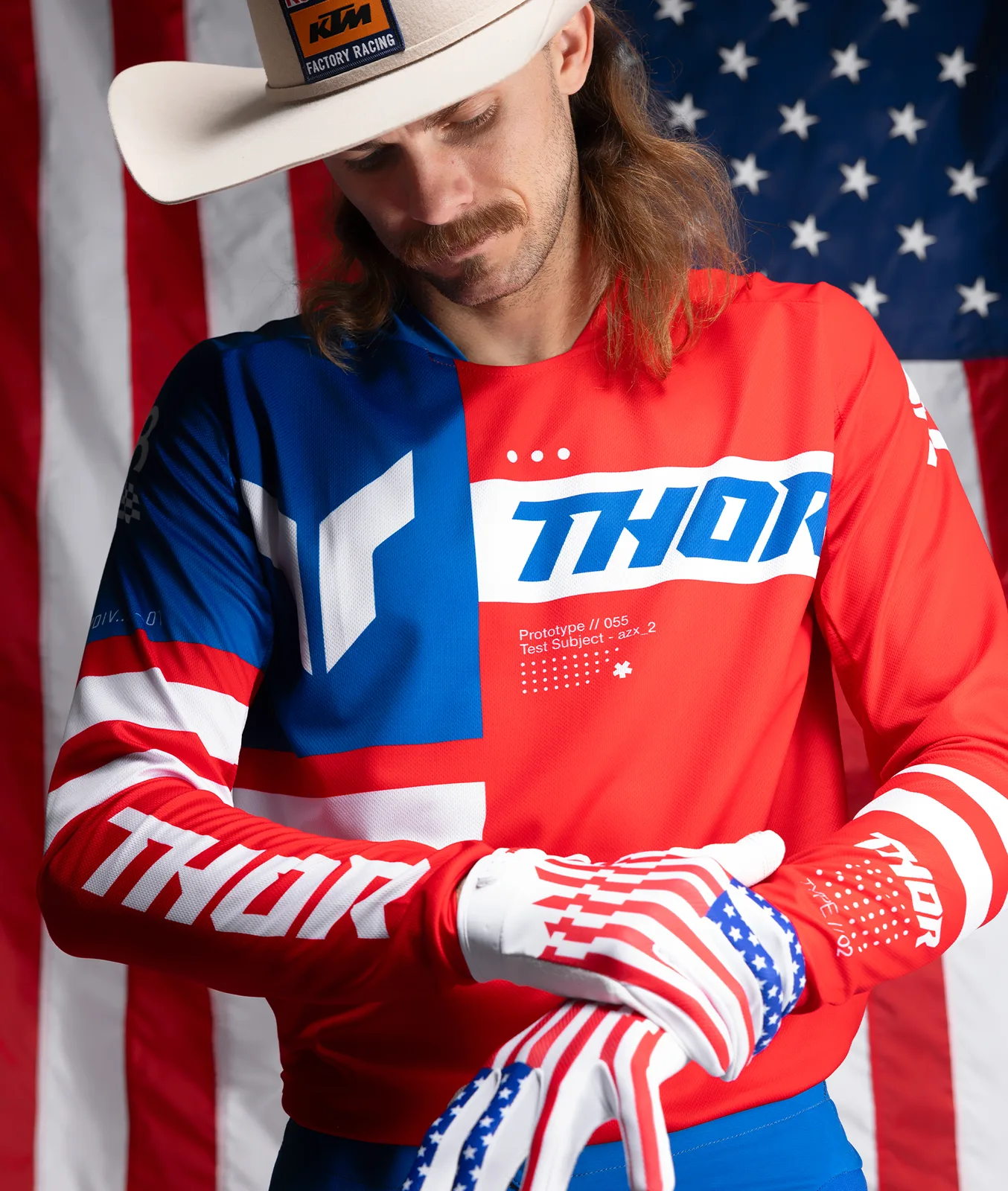 Мотокрос ръкавици Thor Launchmode Patriot Red White Blue
