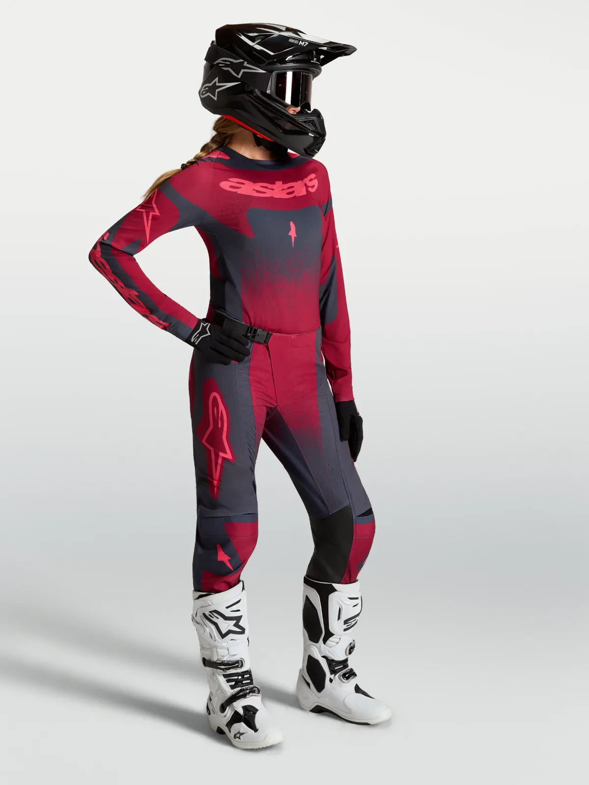 Дамски мотокрос панталон Alpinestars Stella Techstar Swan Crimson Dark Gray Rouge Red