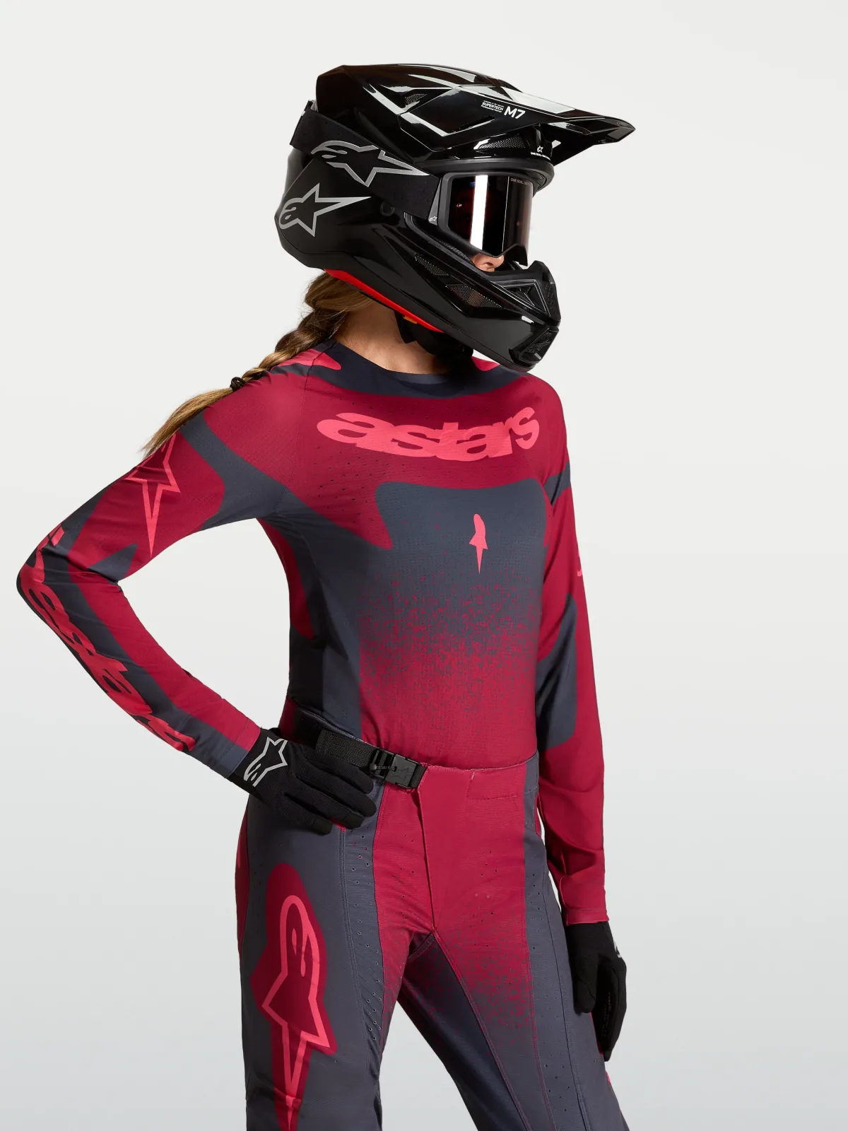 Дамско мотокрос джърси Alpinestars Stella Techstar Swan Crimson Dark Gray Rouge Red