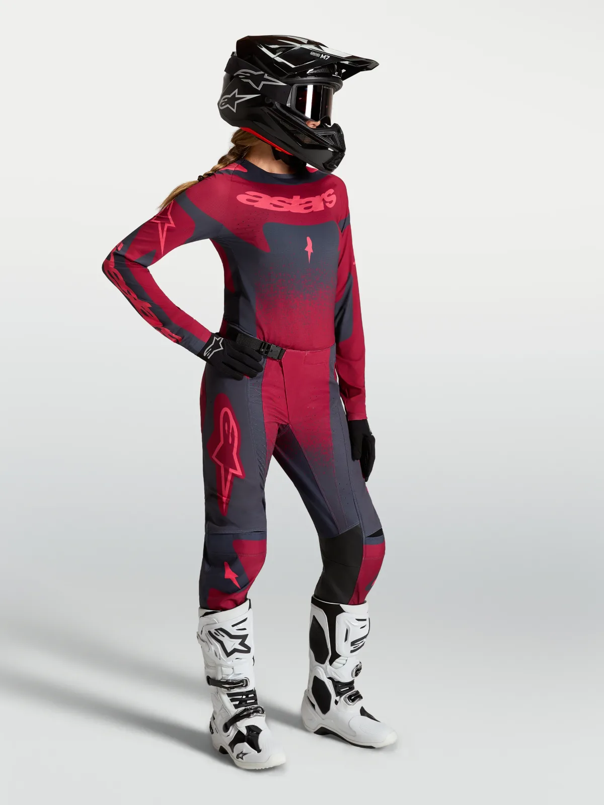 Дамско мотокрос джърси Alpinestars Stella Techstar Swan Crimson Dark Gray Rouge Red