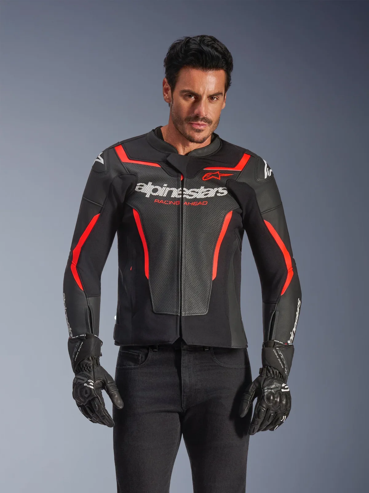 Кожено яке Alpinestars GP Force V2 Air Black Red Fluo