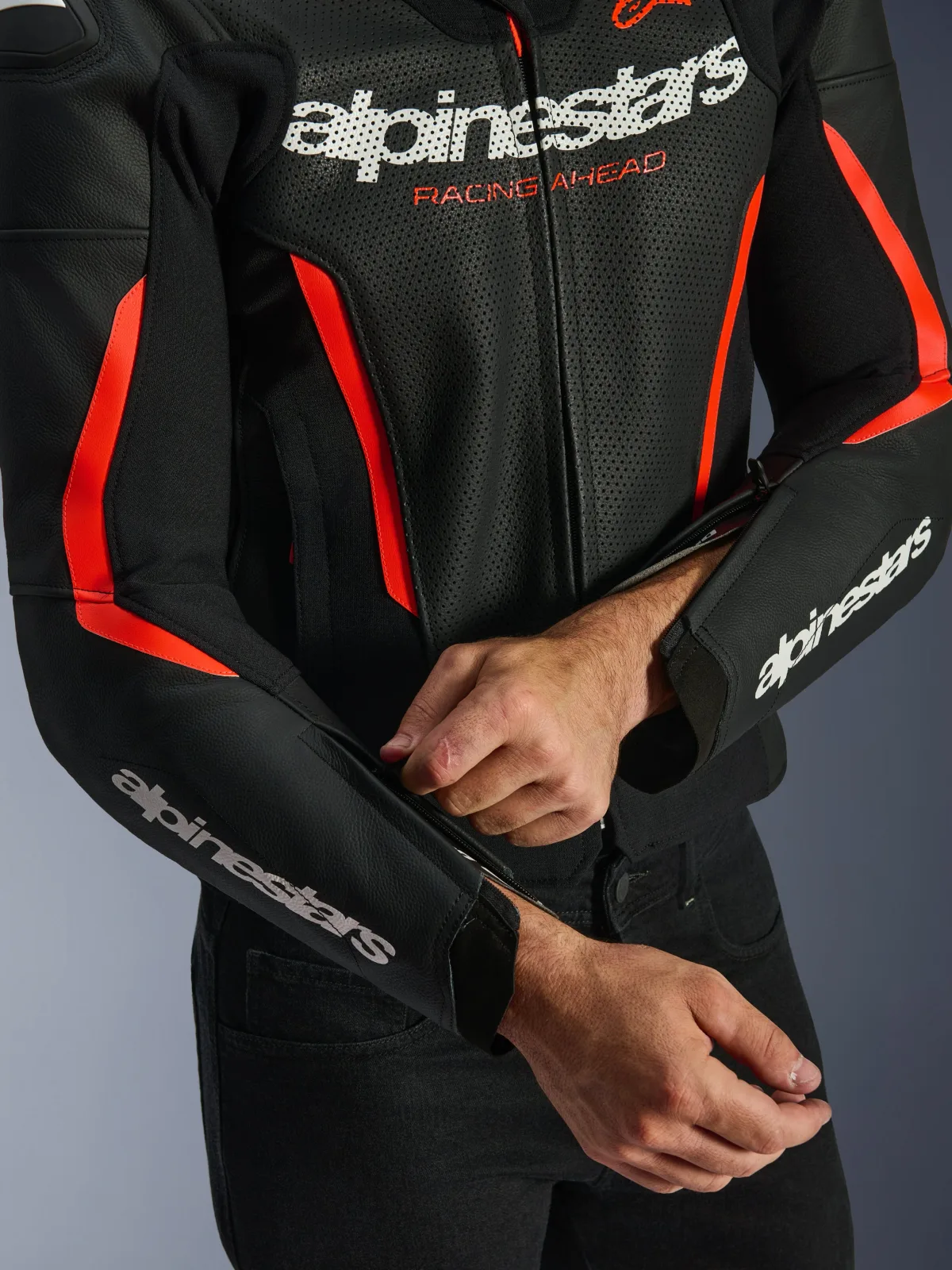 Кожено яке Alpinestars GP Force V2 Air Black Red Fluo