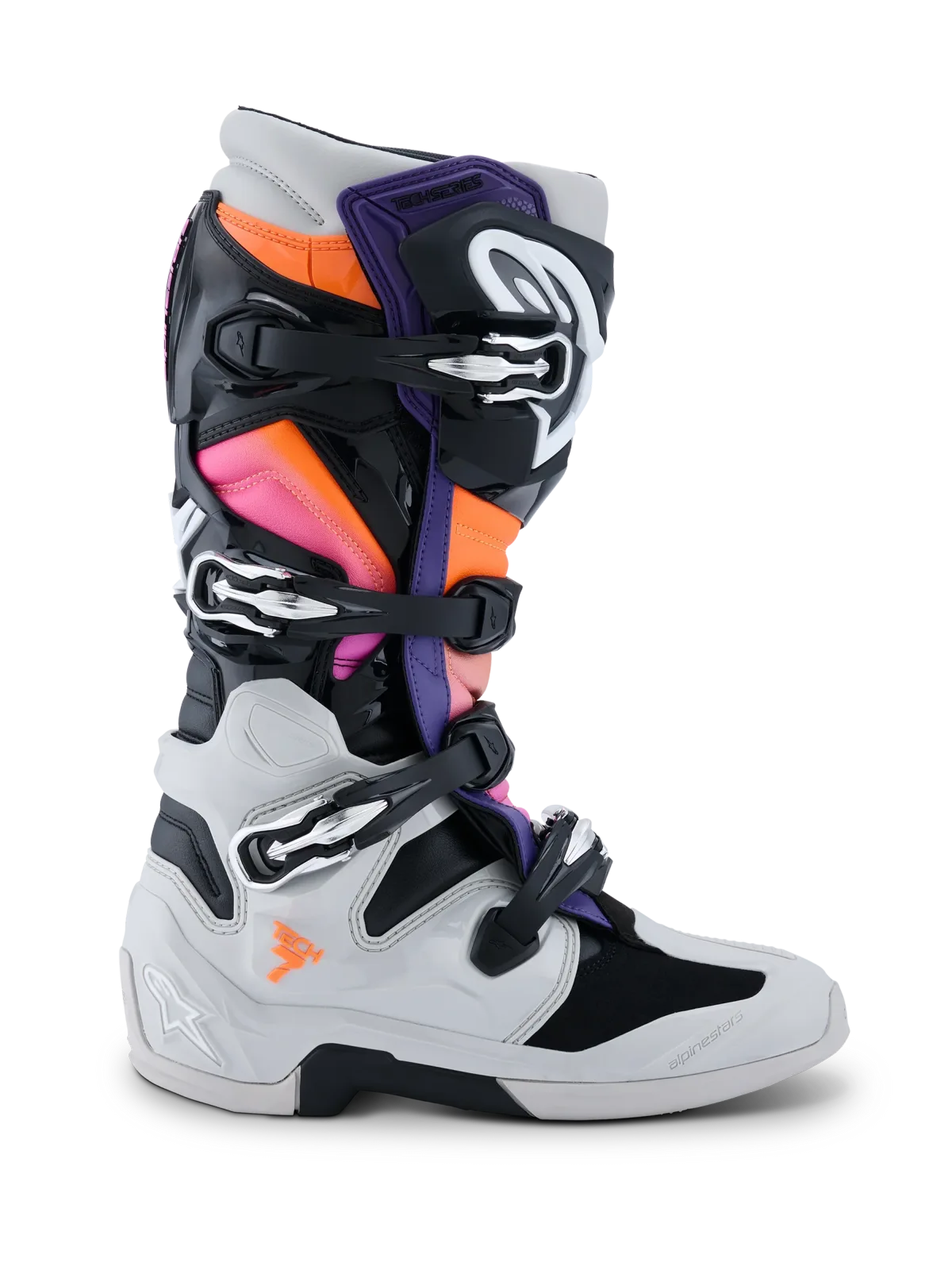 Мотокрос ботуши Alpinestars Tech 7 Black Light Gray Orange Fluo Magenta