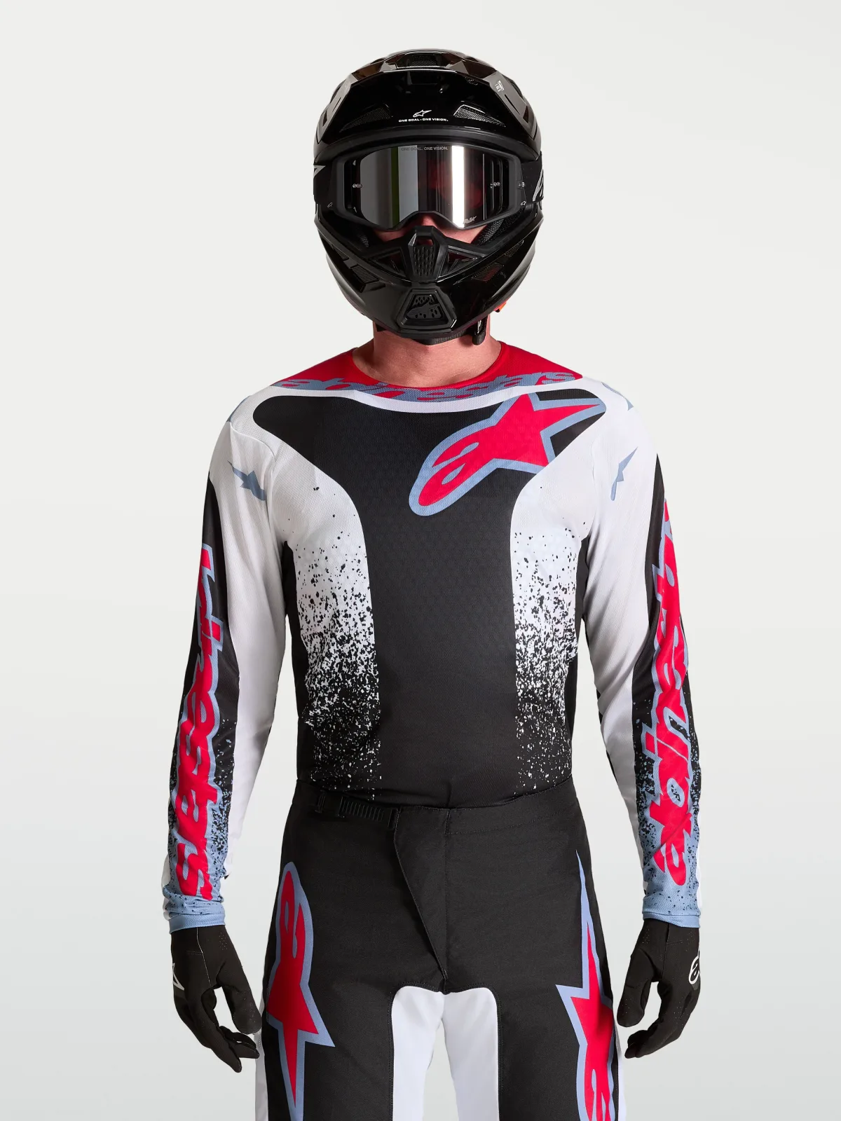 Мотокрос джърси Alpinestars Fluid Drag Black White Light Blue Red Fluo