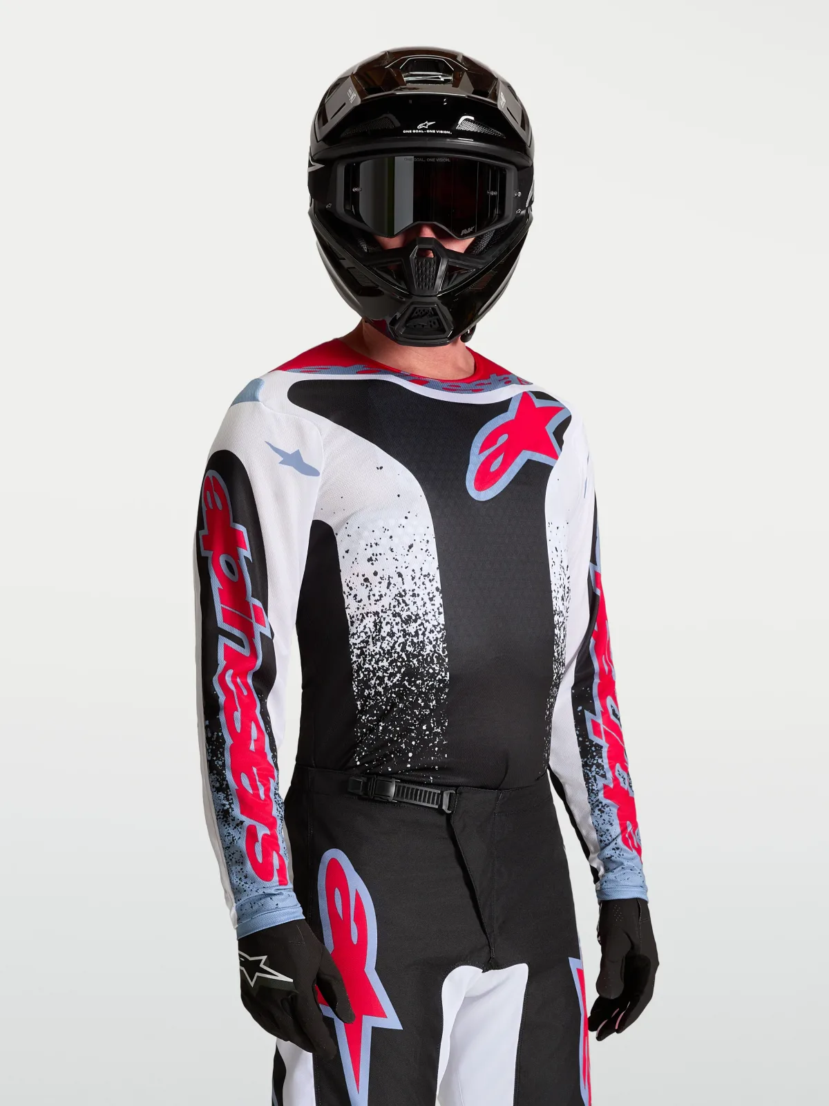 Мотокрос джърси Alpinestars Fluid Drag Black White Light Blue Red Fluo