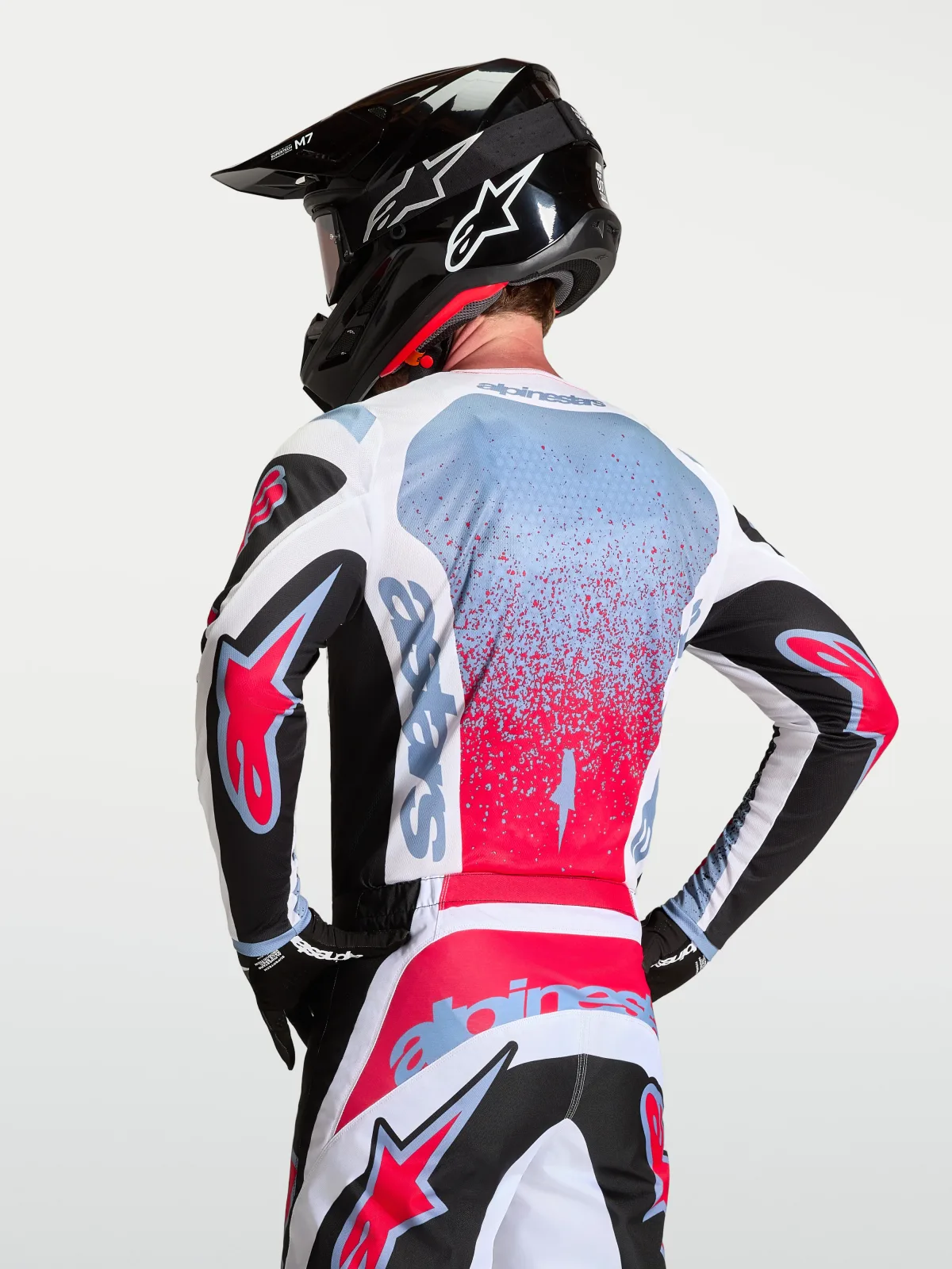 Мотокрос джърси Alpinestars Fluid Drag Black White Light Blue Red Fluo