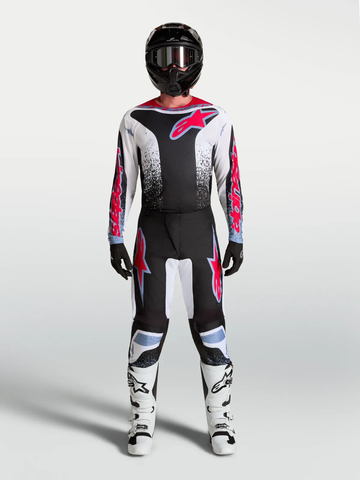 Мотокрос джърси Alpinestars Fluid Drag Black White Light Blue Red Fluo
