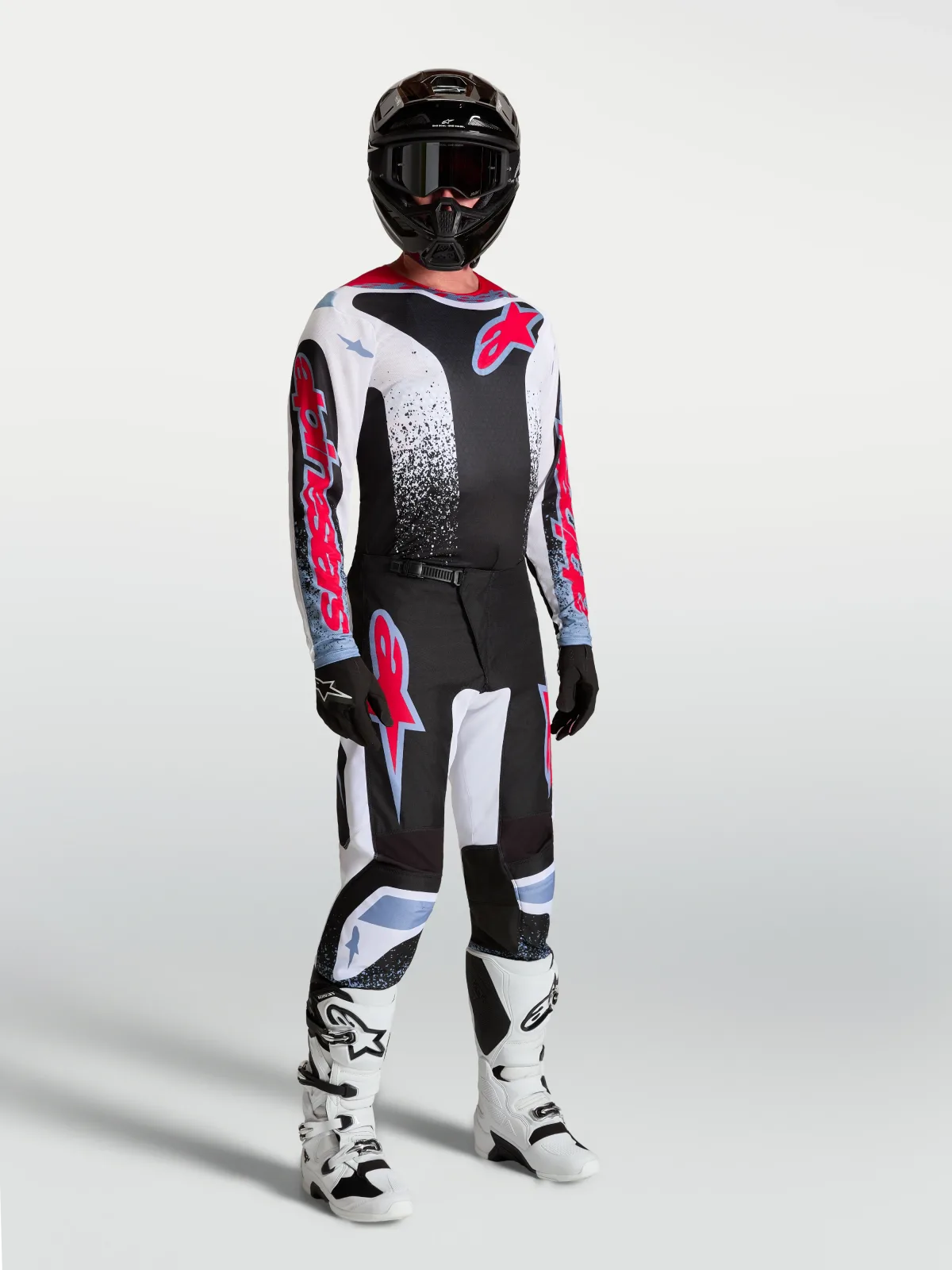 Мотокрос джърси Alpinestars Fluid Drag Black White Light Blue Red Fluo