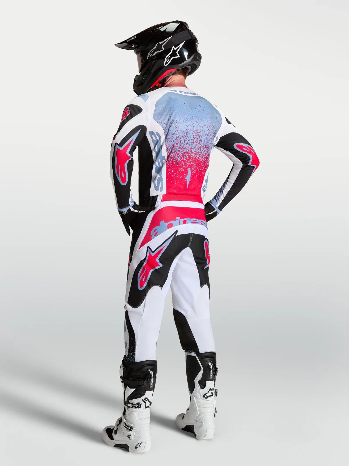 Мотокрос джърси Alpinestars Fluid Drag Black White Light Blue Red Fluo