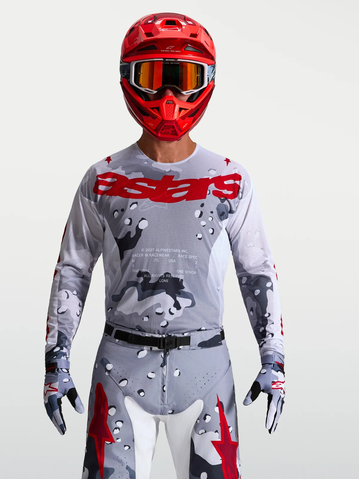 Мотокрос джърси Alpinestars Racer Air Lone Gray Camo White Fire Red