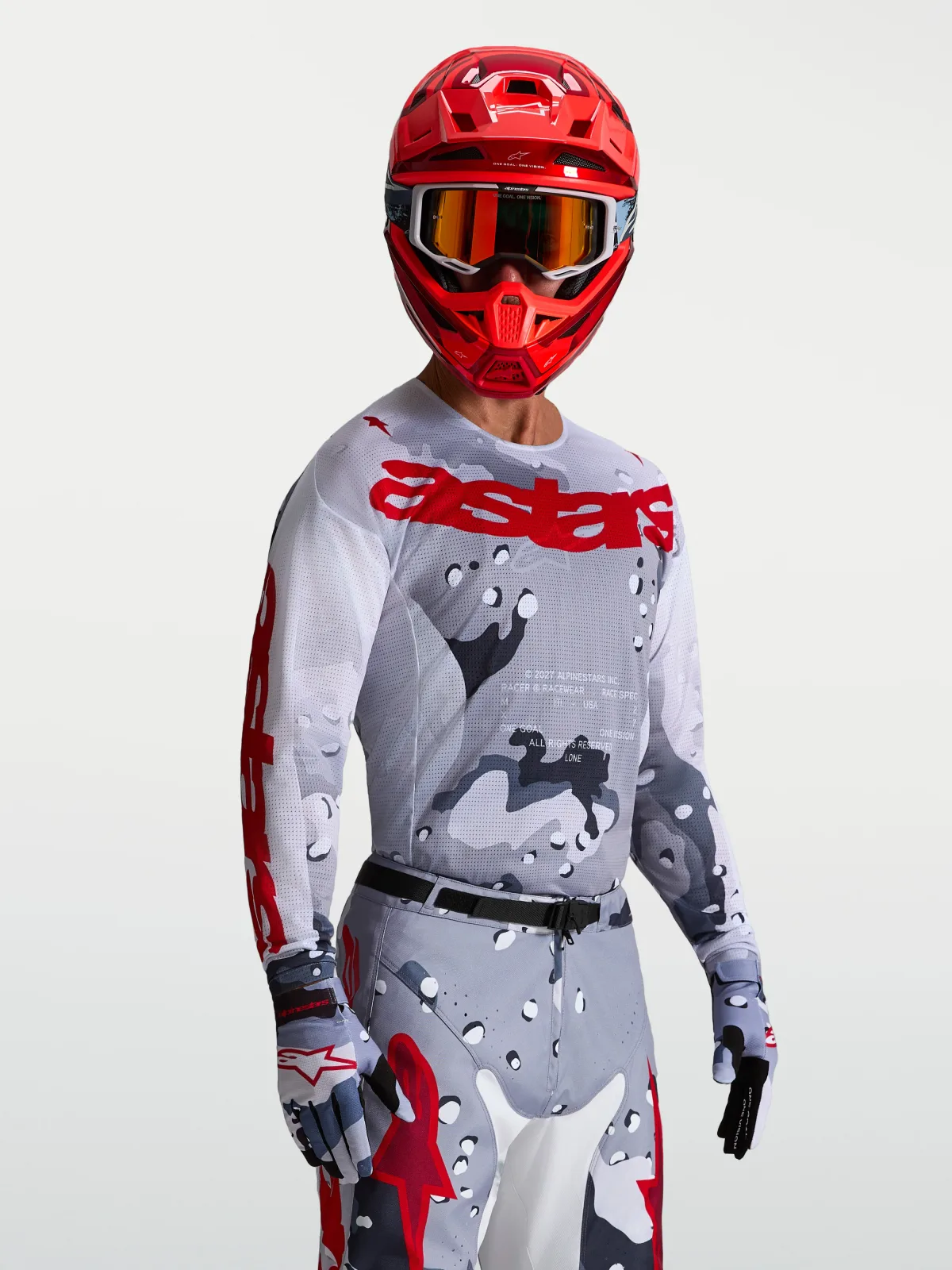 Мотокрос джърси Alpinestars Racer Air Lone Gray Camo White Fire Red