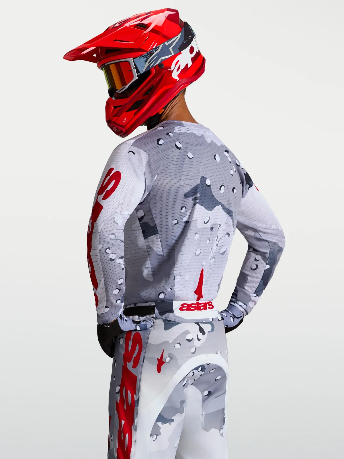 Мотокрос джърси Alpinestars Racer Air Lone Gray Camo White Fire Red