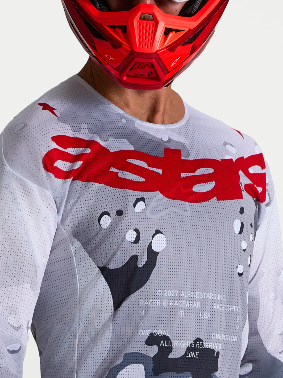 Мотокрос джърси Alpinestars Racer Air Lone Gray Camo White Fire Red