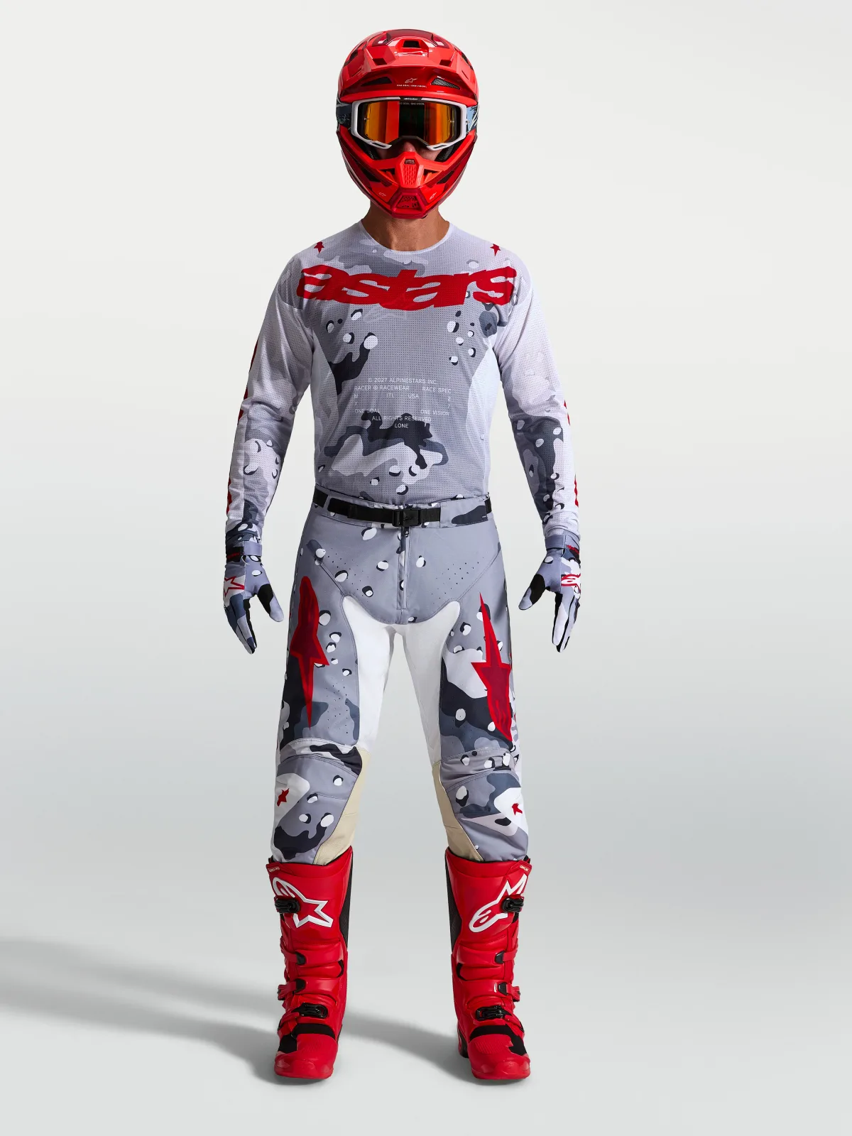 Мотокрос джърси Alpinestars Racer Air Lone Gray Camo White Fire Red