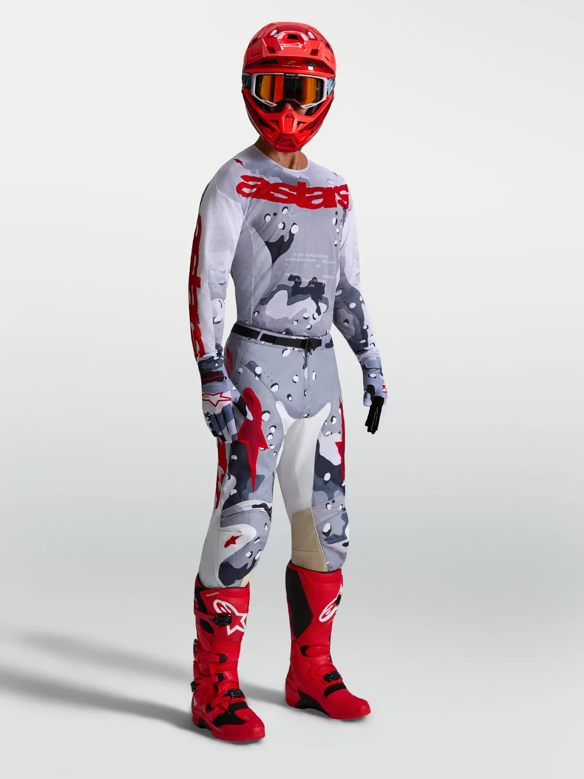 Мотокрос джърси Alpinestars Racer Air Lone Gray Camo White Fire Red