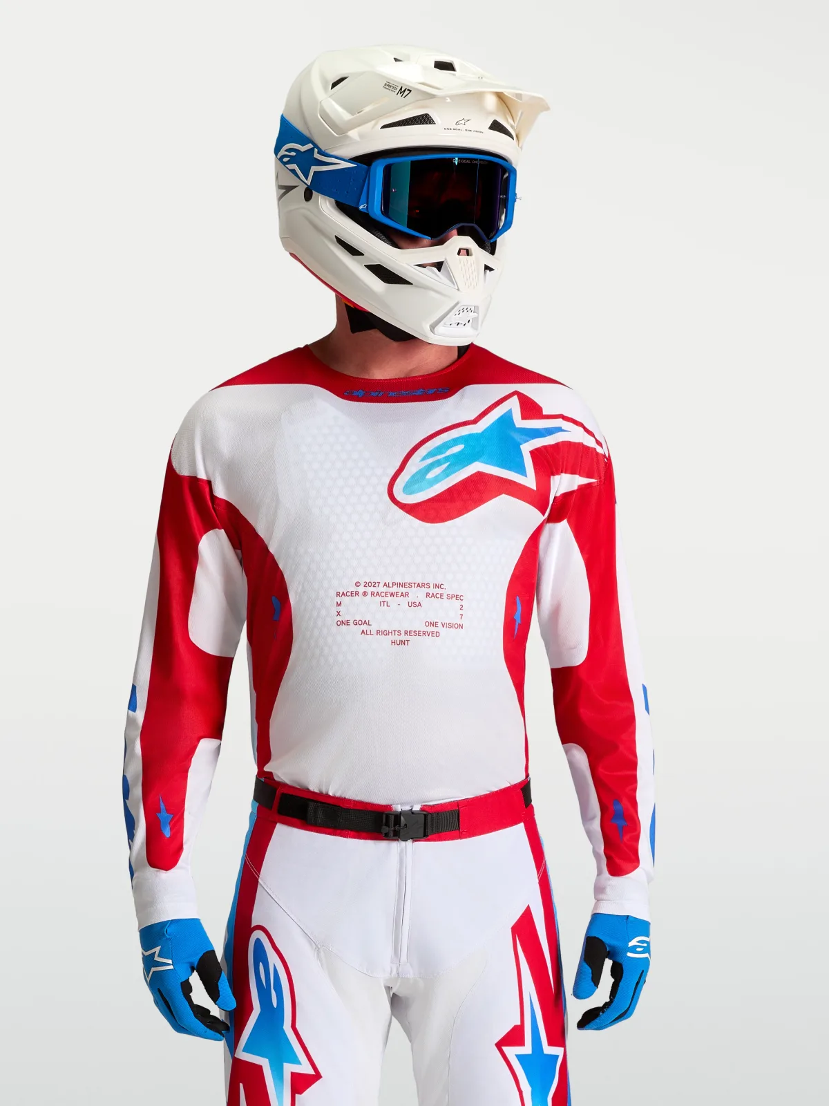 Мотокрос джърси Alpinestars Racer Hunt White Fire Red Ucla Blue