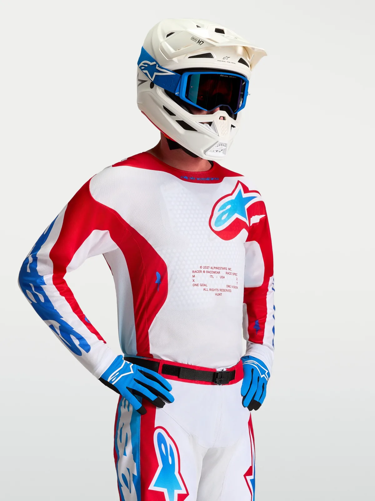 Мотокрос джърси Alpinestars Racer Hunt White Fire Red Ucla Blue