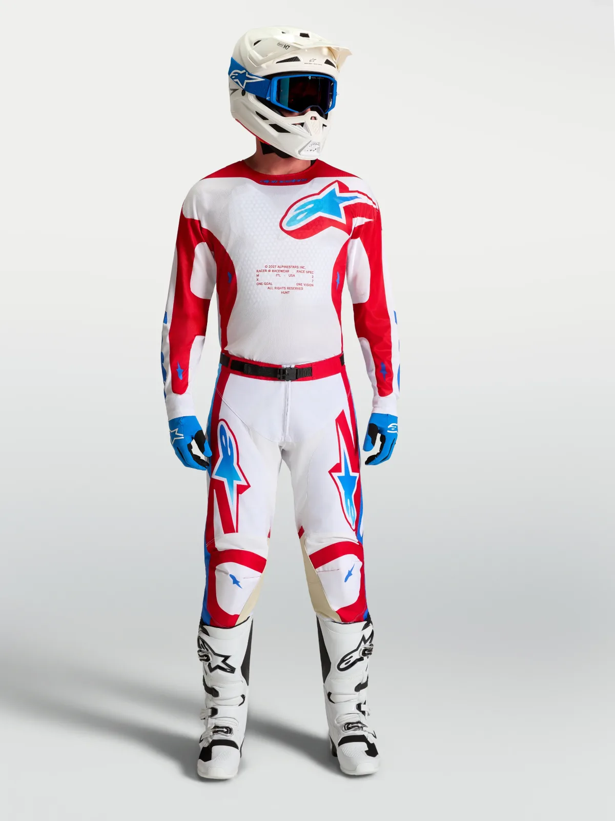 Мотокрос джърси Alpinestars Racer Hunt White Fire Red Ucla Blue