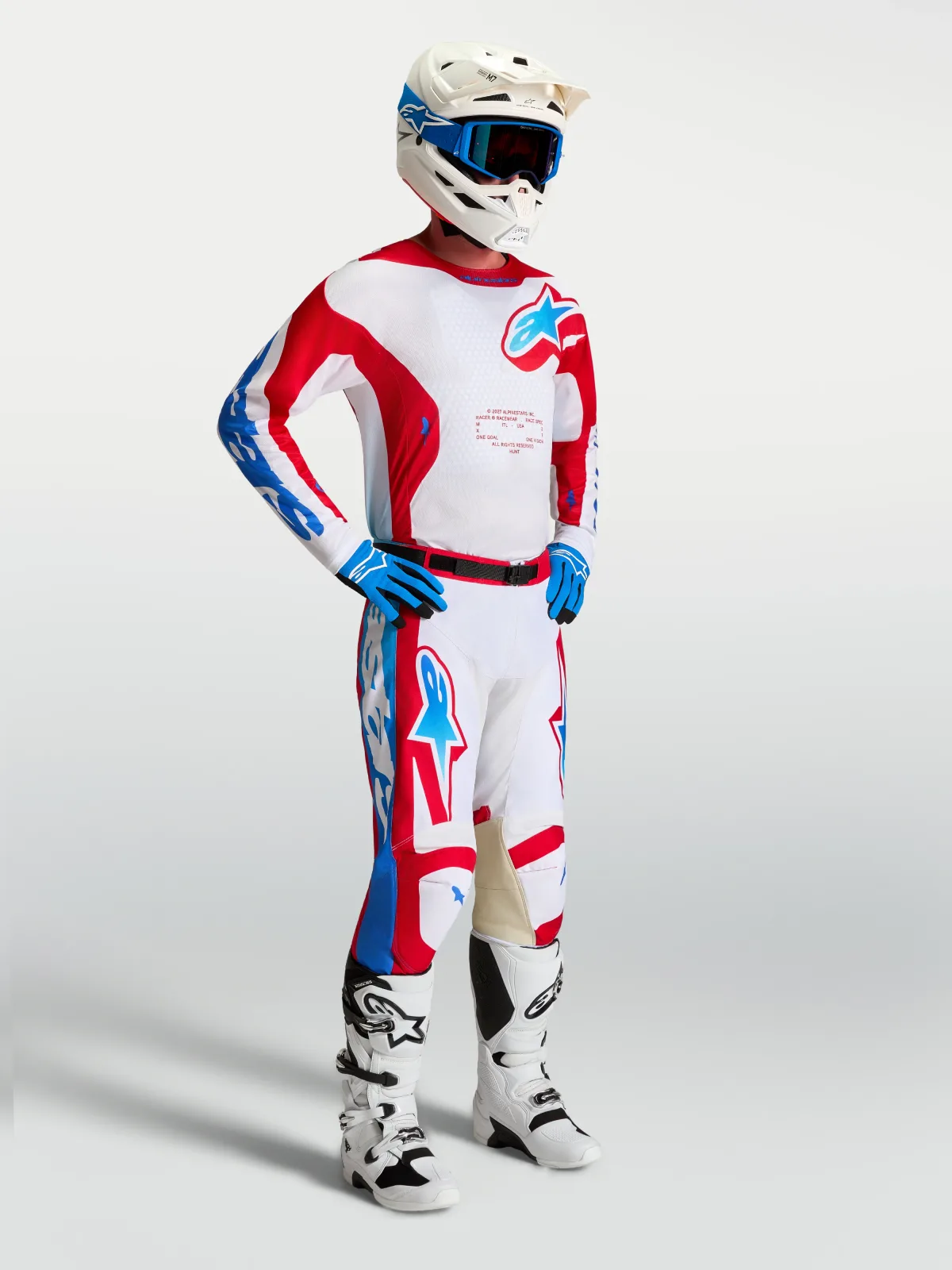 Мотокрос джърси Alpinestars Racer Hunt White Fire Red Ucla Blue