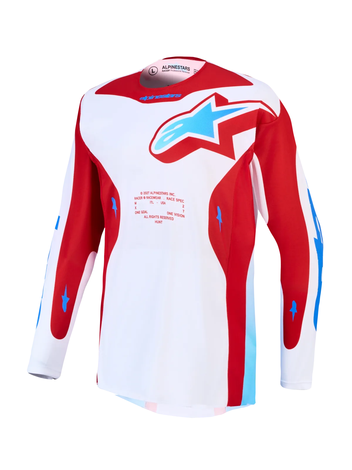Мотокрос джърси Alpinestars Racer Hunt White Fire Red Ucla Blue