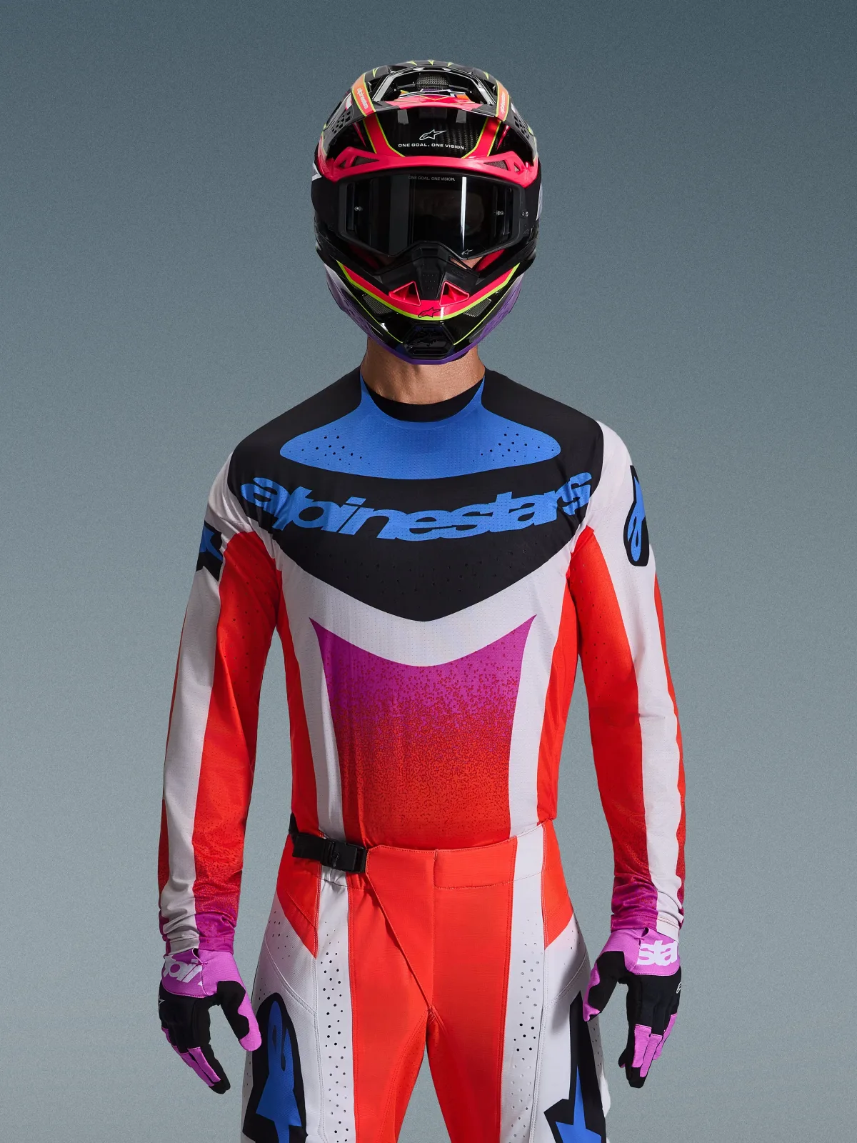 Мотокрос джърси Alpinestars Techstar Knif Light Gray Orange Fluo Black