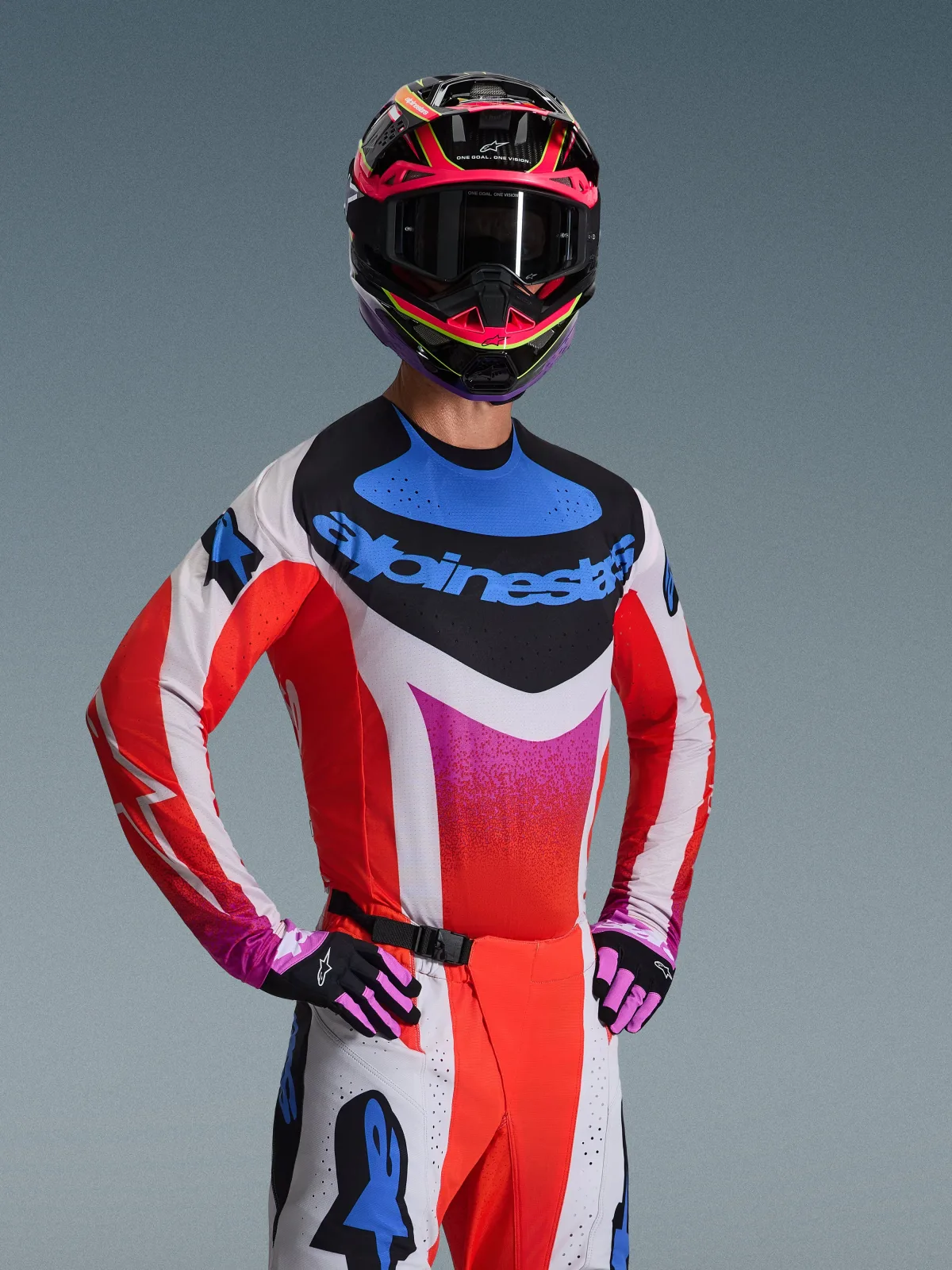 Мотокрос джърси Alpinestars Techstar Knif Light Gray Orange Fluo Black