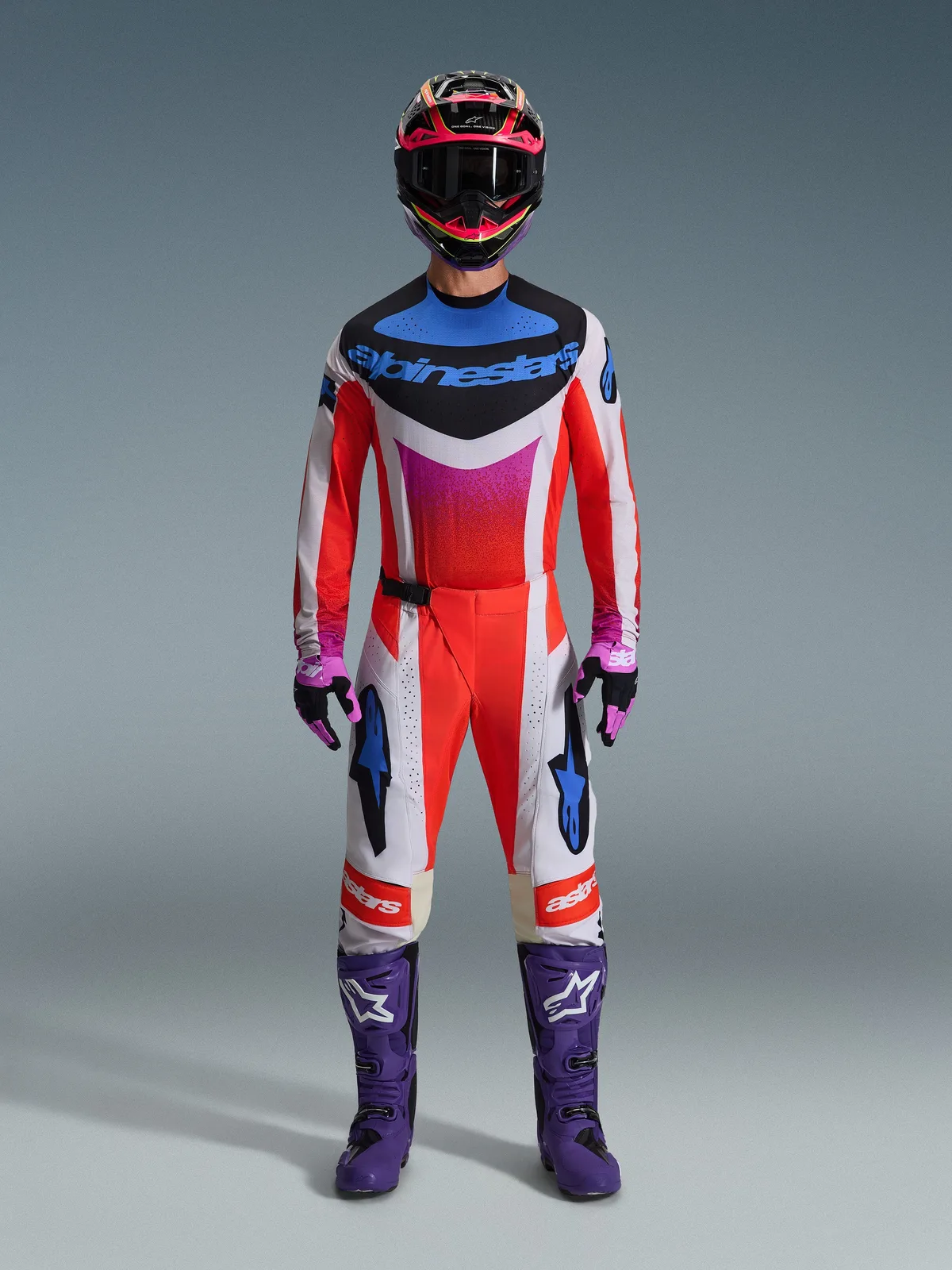 Мотокрос джърси Alpinestars Techstar Knif Light Gray Orange Fluo Black