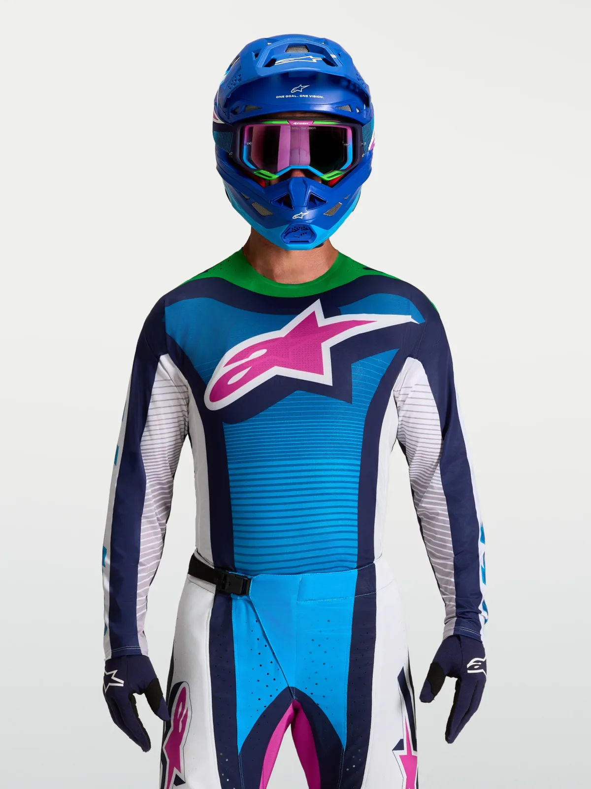 Мотокрос джърси Alpinestars Techstar Maven White Blithe Blue Green Fluo