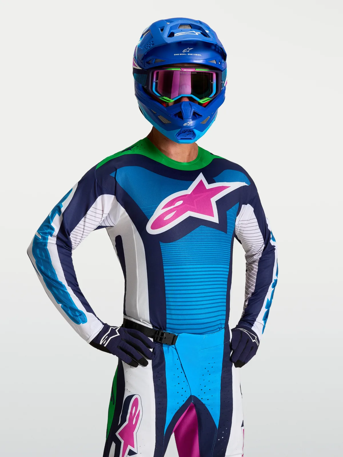 Мотокрос джърси Alpinestars Techstar Maven White Blithe Blue Green Fluo
