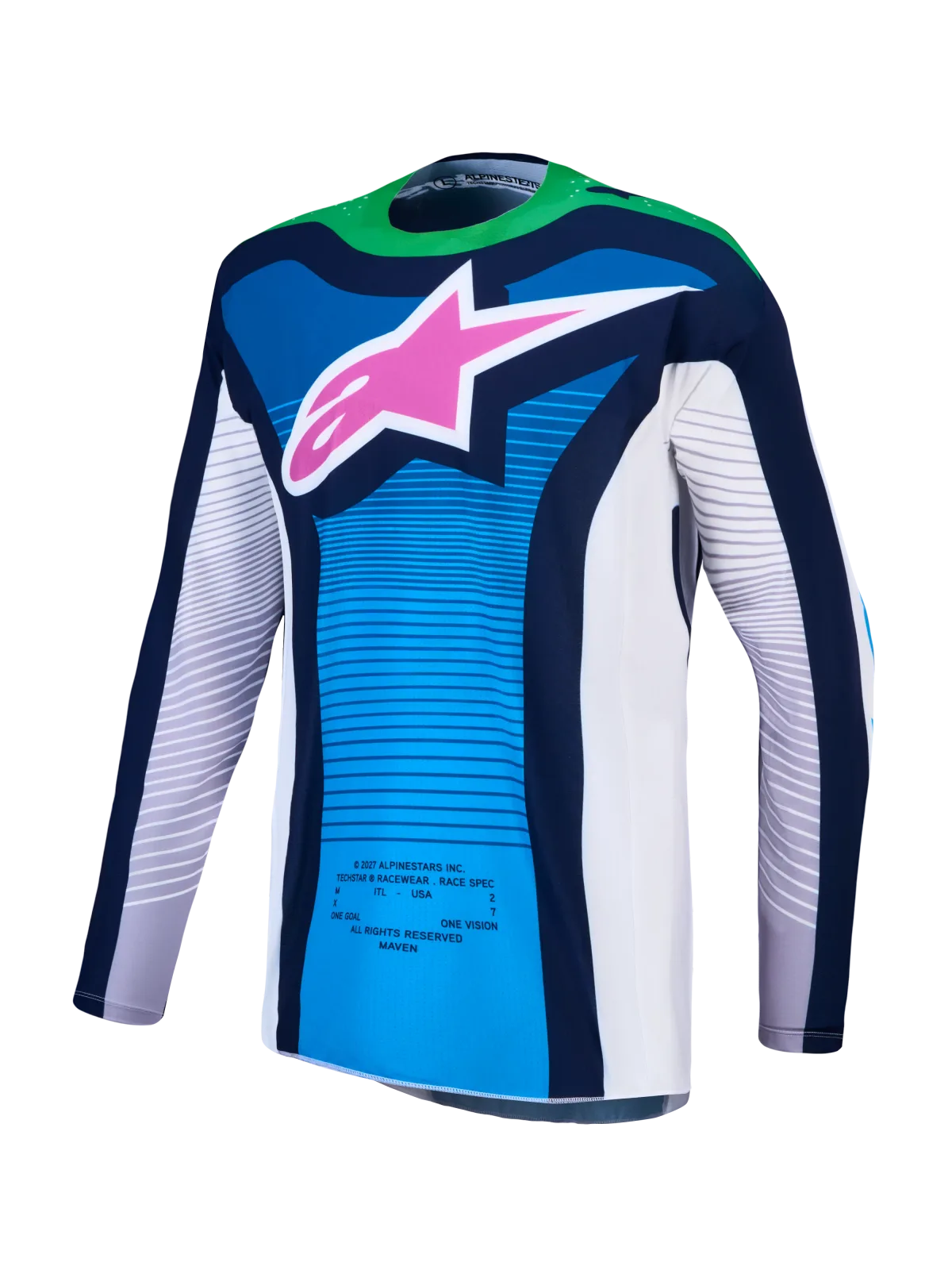 Мотокрос джърси Alpinestars Techstar Maven White Blithe Blue Green Fluo