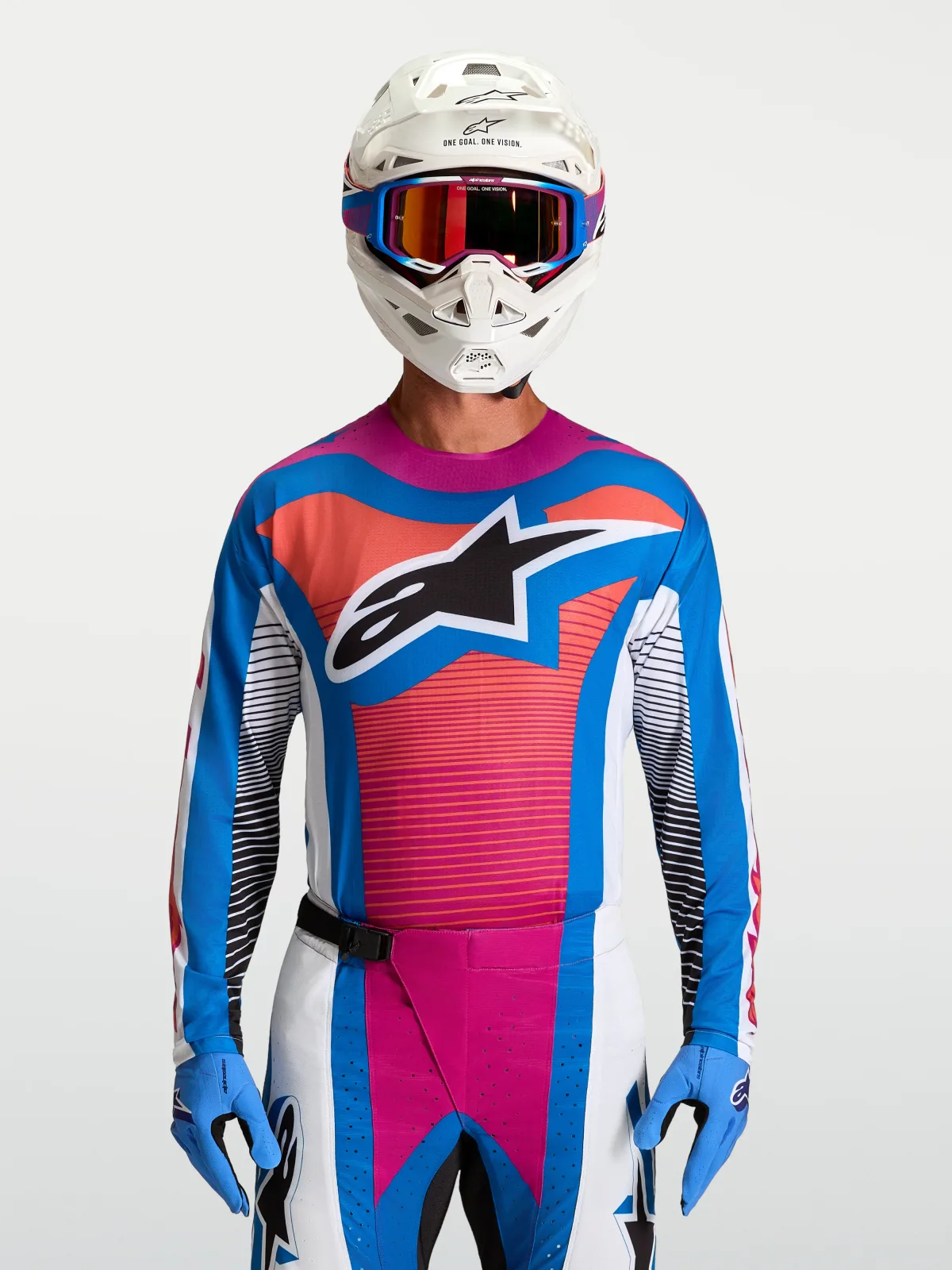 Мотокрос джърси Alpinestars Techstar Maven White Hot Coral Blithe Blue