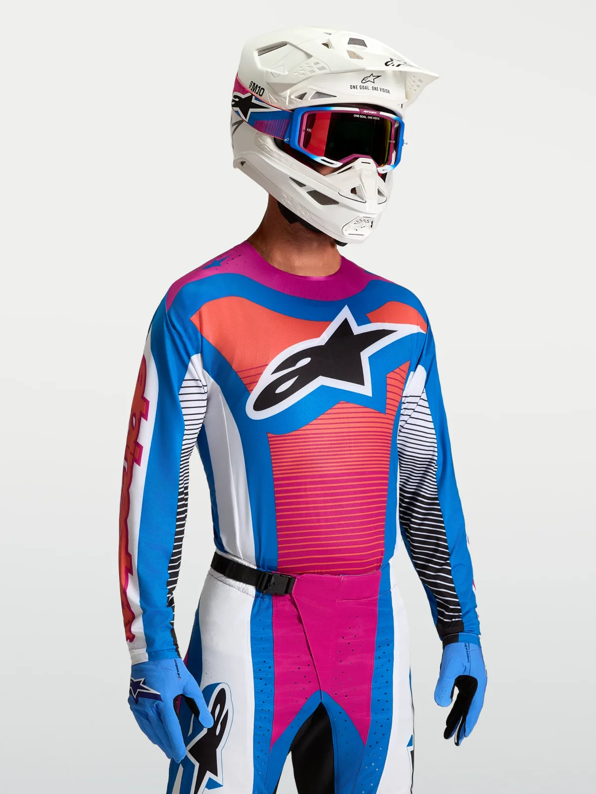 Мотокрос джърси Alpinestars Techstar Maven White Hot Coral Blithe Blue