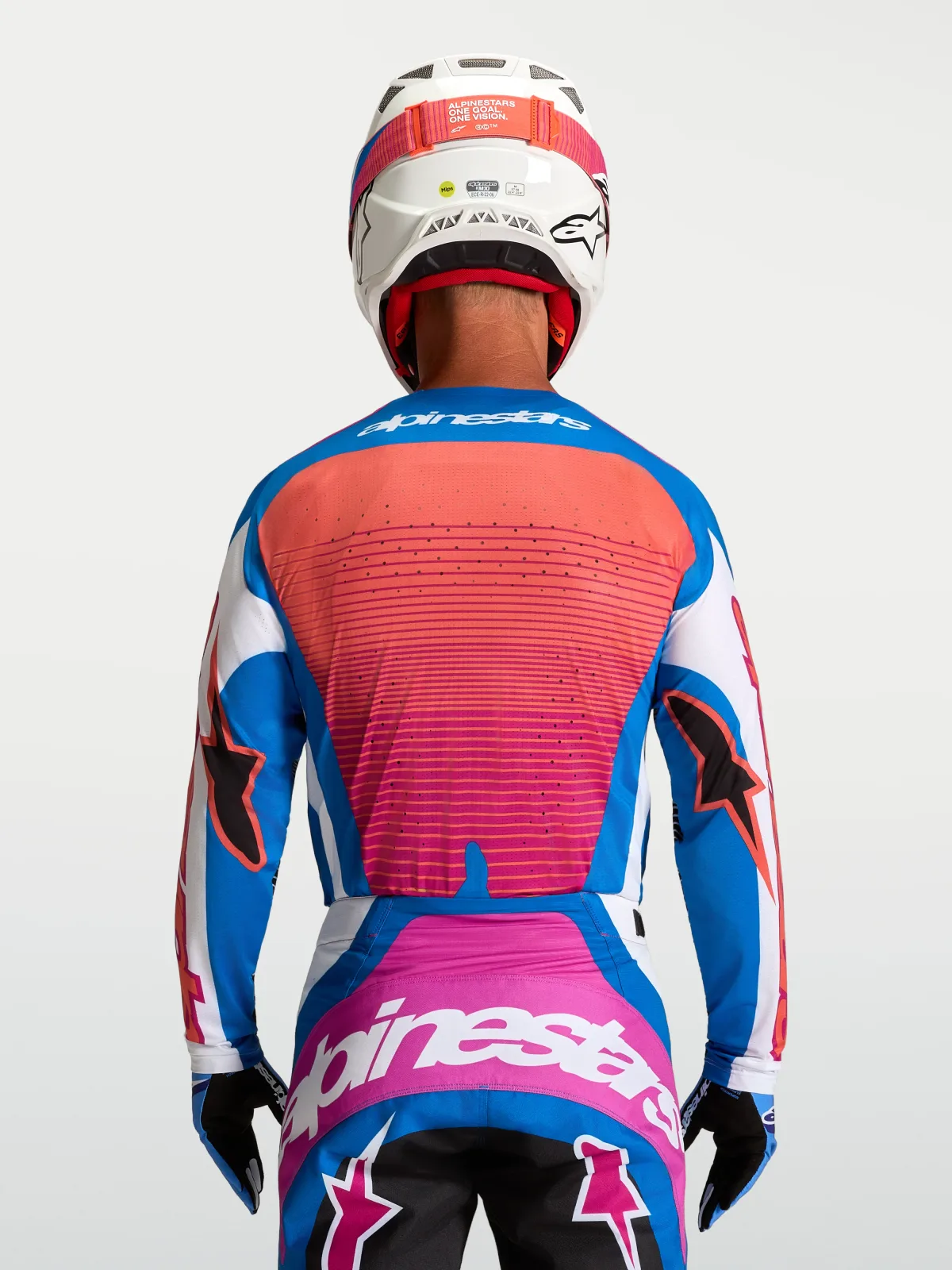 Мотокрос джърси Alpinestars Techstar Maven White Hot Coral Blithe Blue
