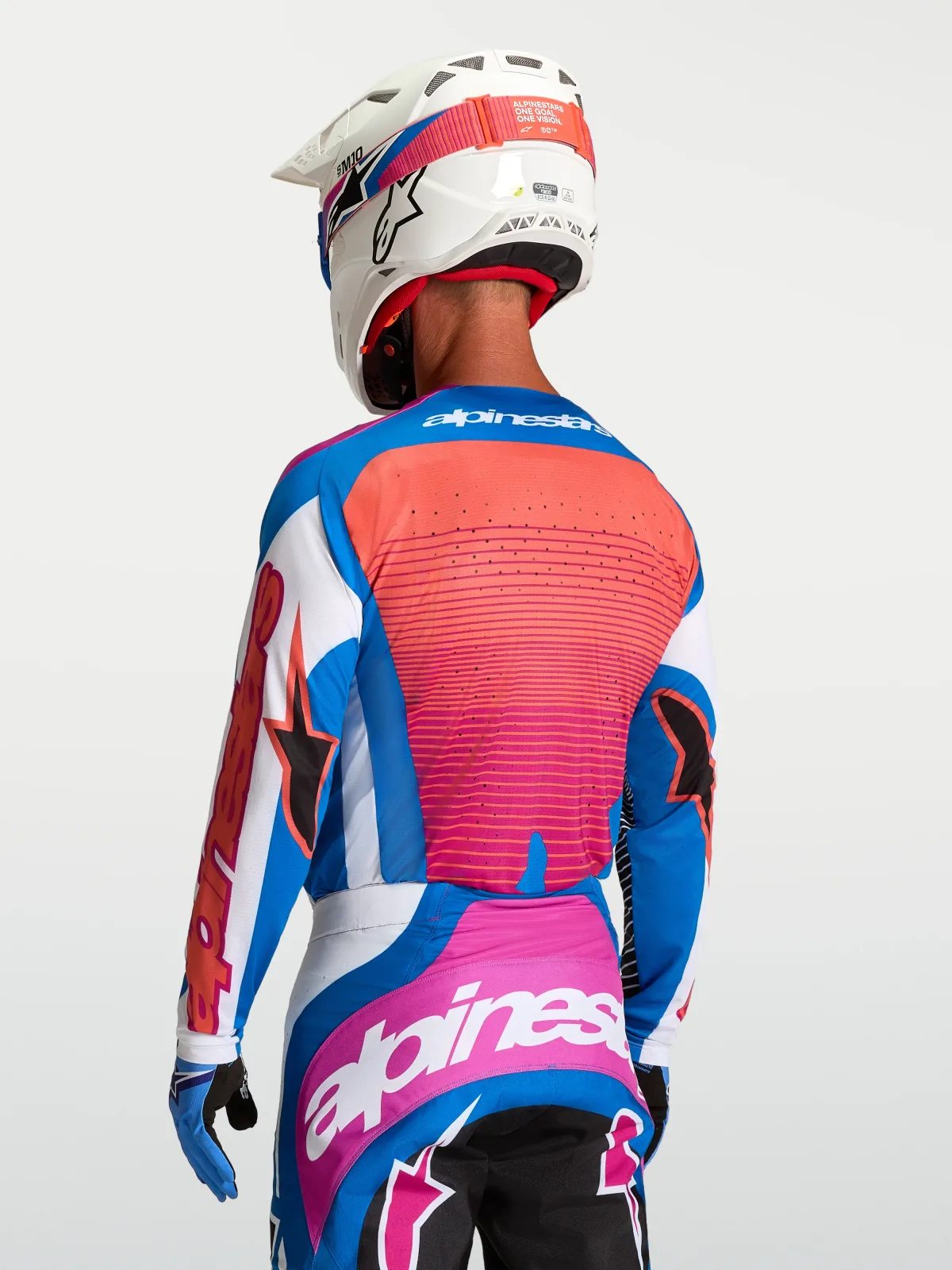 Мотокрос джърси Alpinestars Techstar Maven White Hot Coral Blithe Blue