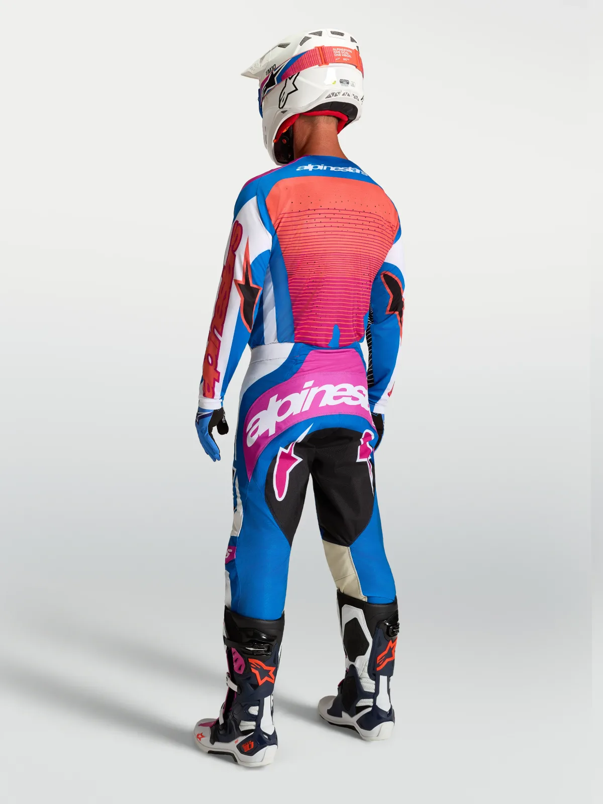 Мотокрос джърси Alpinestars Techstar Maven White Hot Coral Blithe Blue