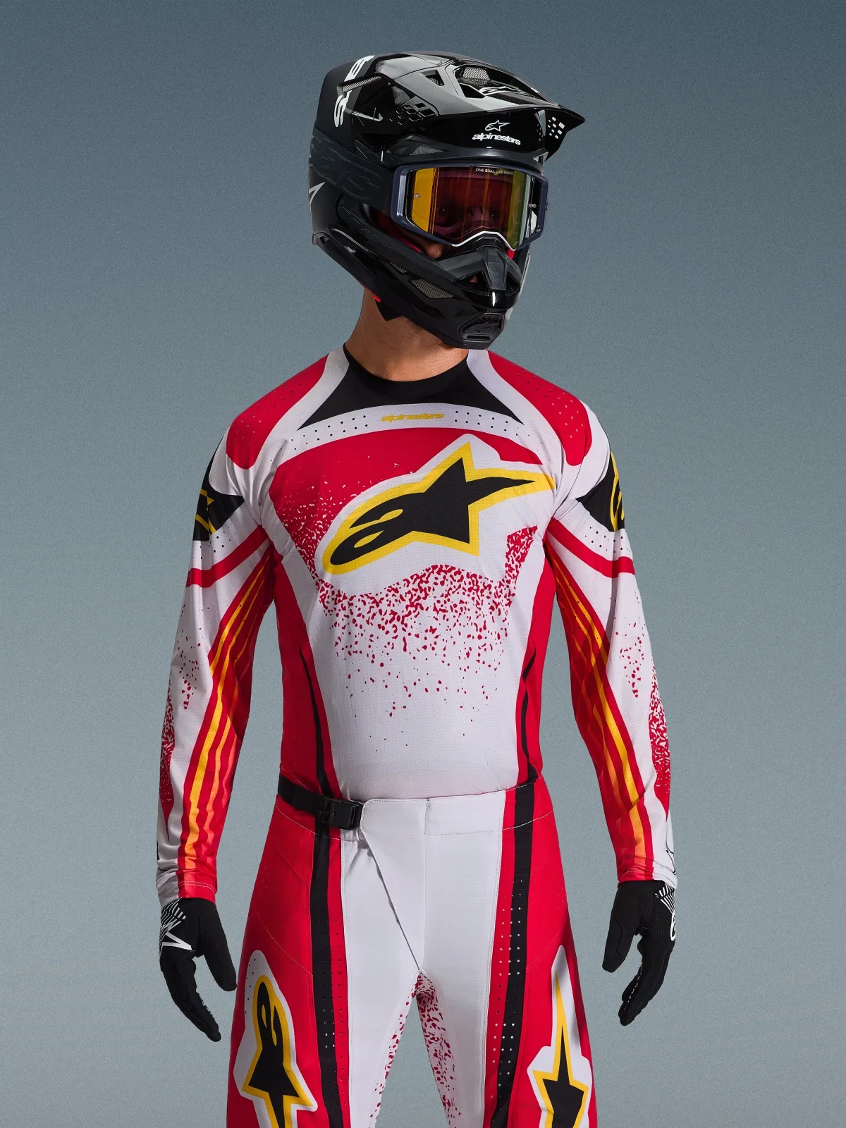 Мотокрос джърси Alpinestars Techstar Nomur Light Gray Red Black