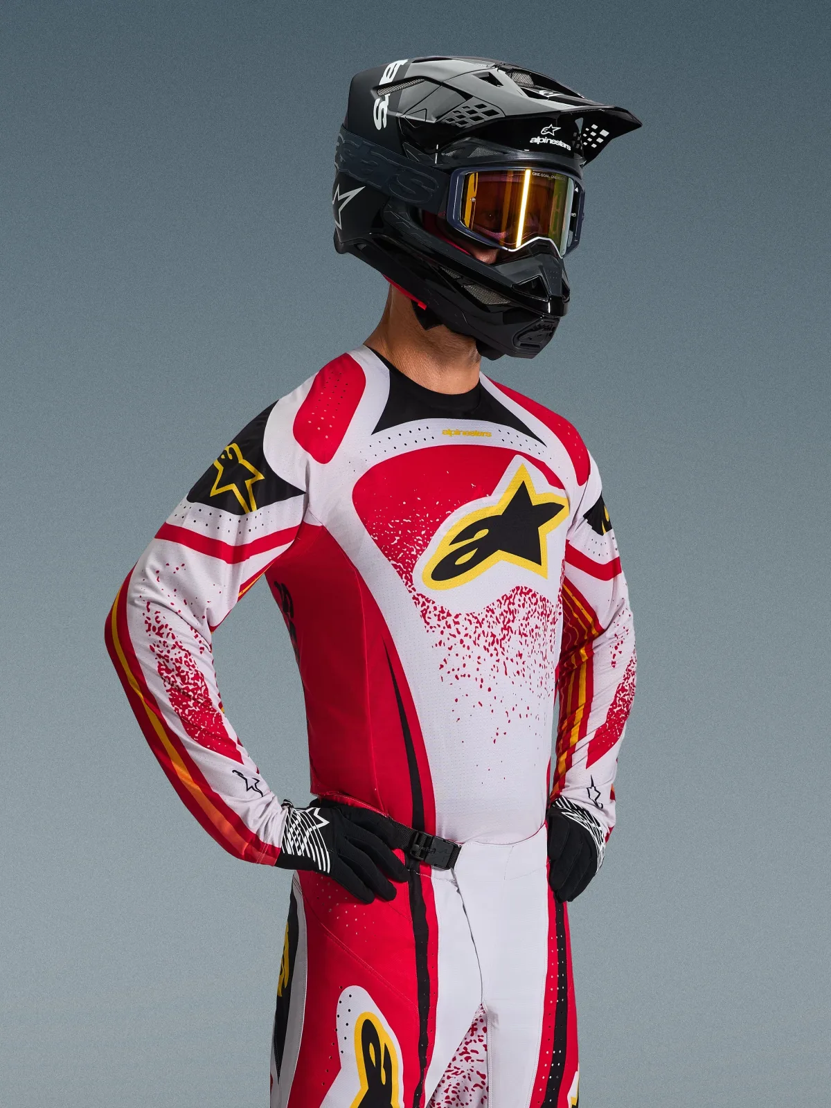 Мотокрос джърси Alpinestars Techstar Nomur Light Gray Red Black