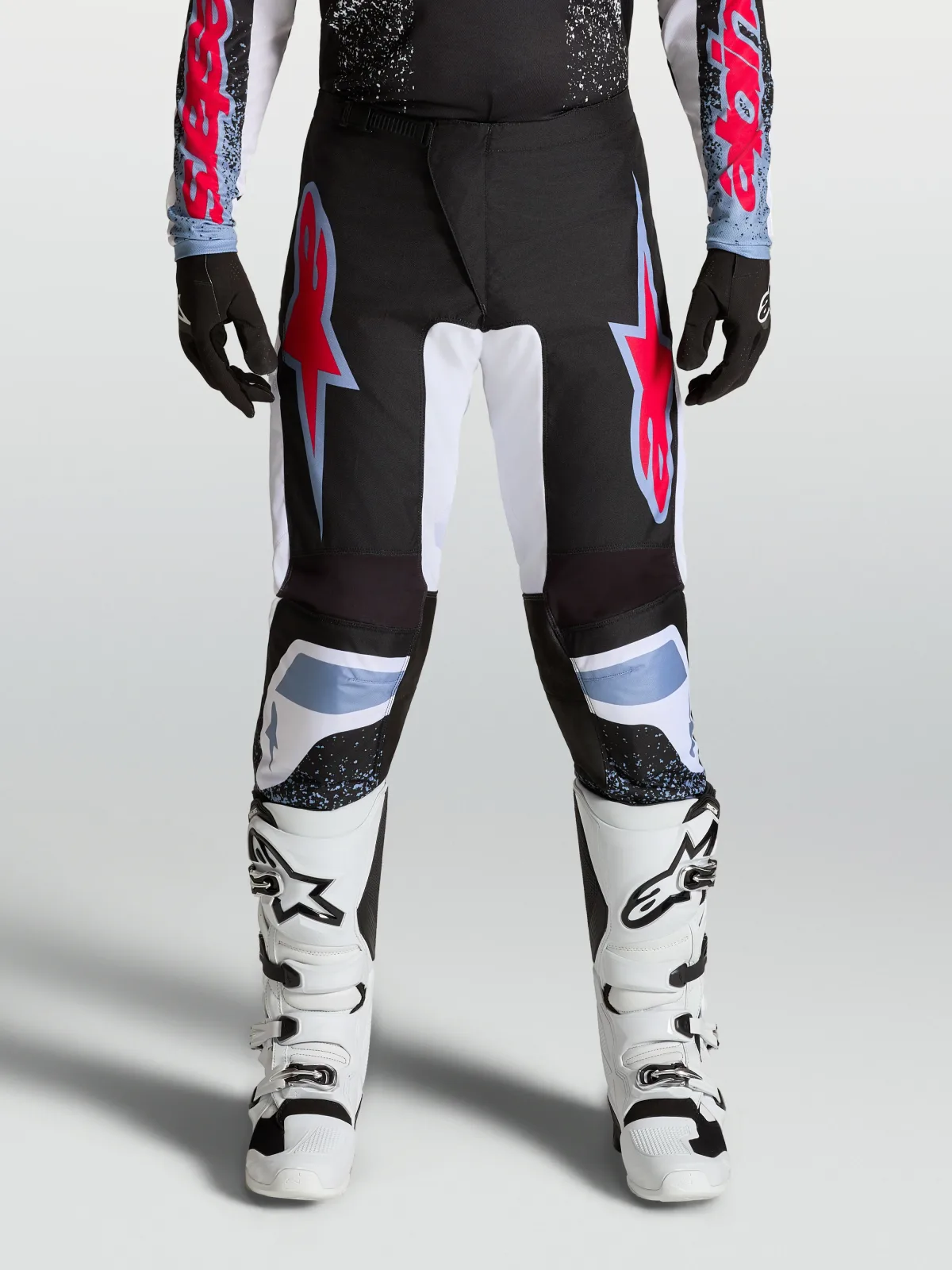 Мотокрос панталон Alpinestars Fluid Drag Black White Light Blue Red Fluo