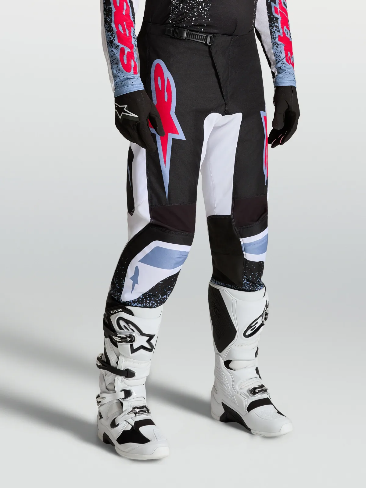 Мотокрос панталон Alpinestars Fluid Drag Black White Light Blue Red Fluo