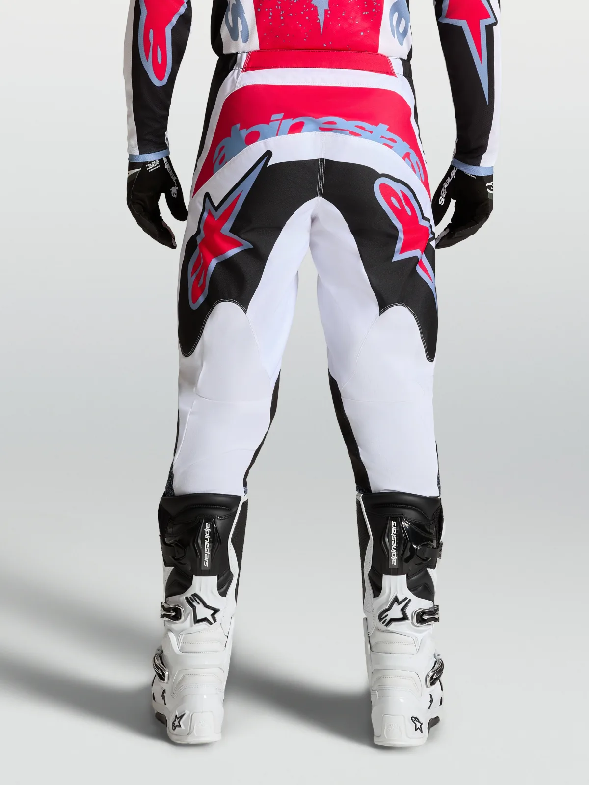 Мотокрос панталон Alpinestars Fluid Drag Black White Light Blue Red Fluo